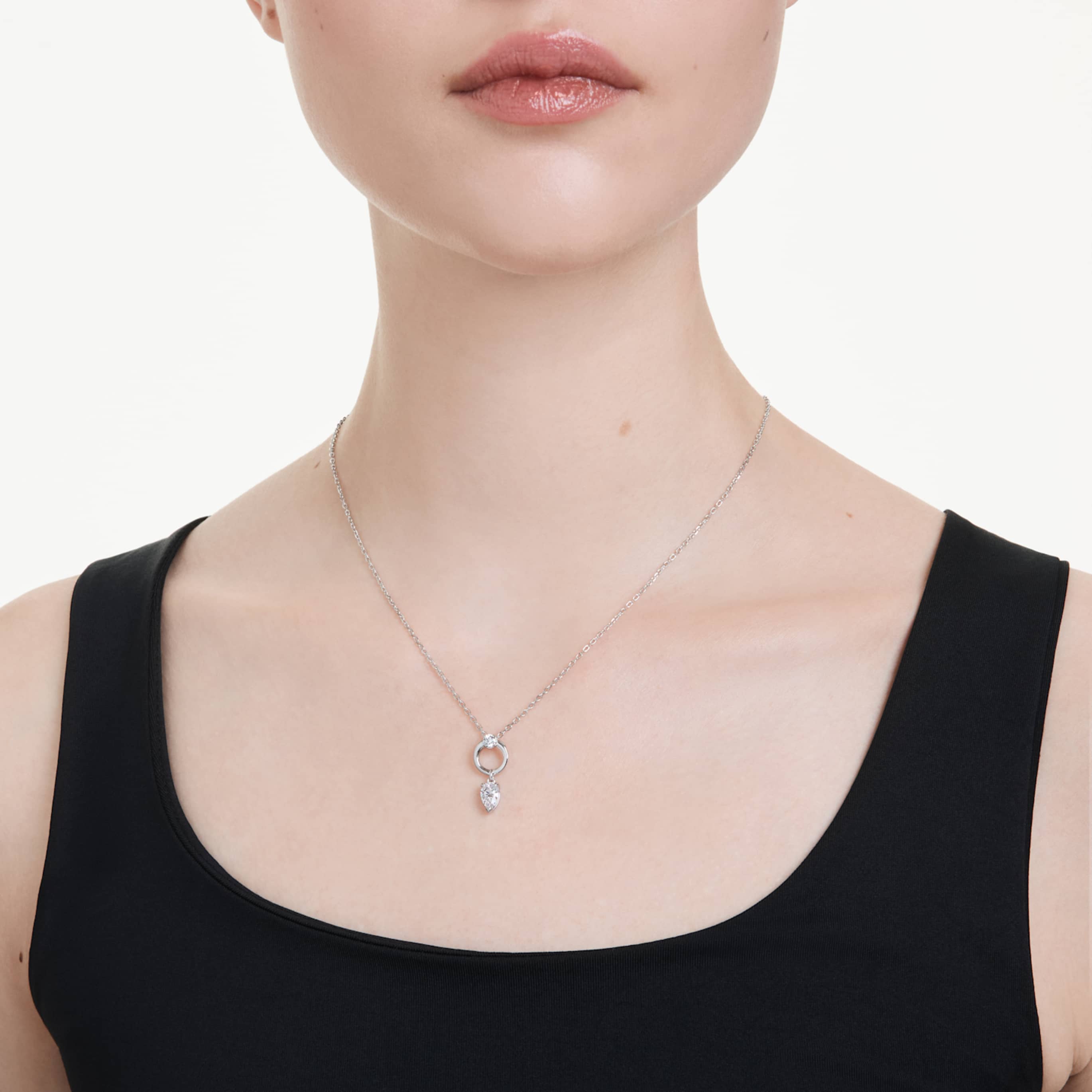 Swarovski Mesmera pendant Pear cut, White, Rhodium plated