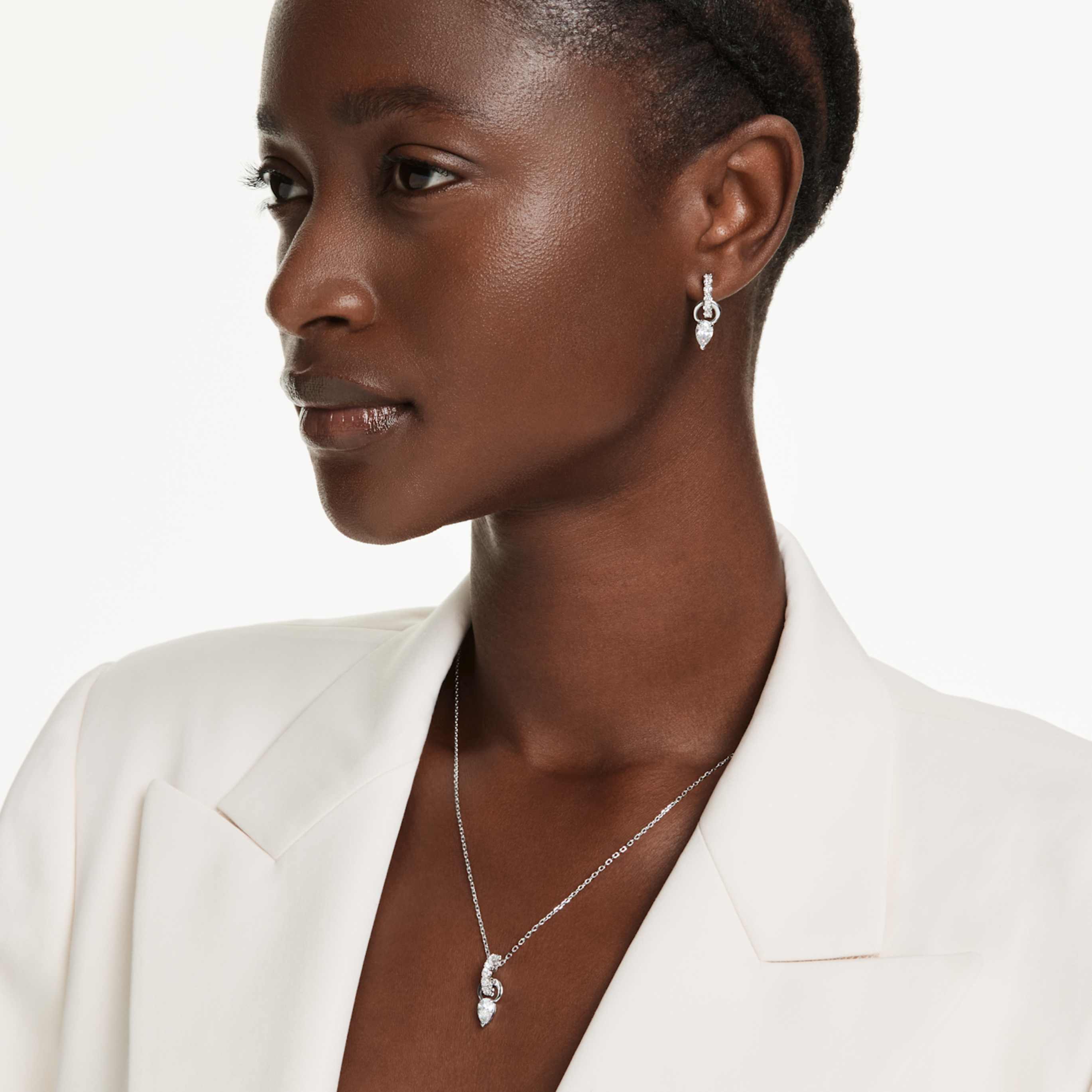 Swarovski Mesmera set Pear cut, Round cut, White, Rhodium plated