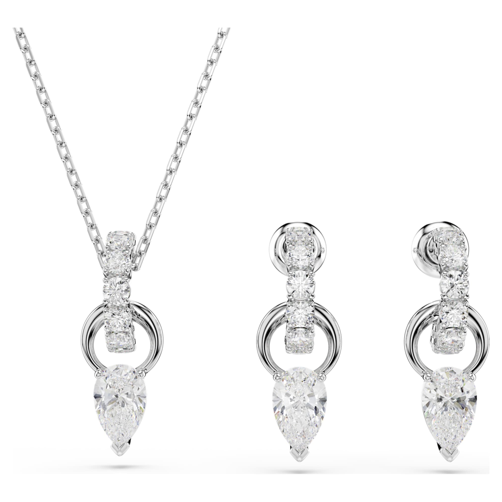 Swarovski Mesmera set Pear cut, Round cut, White, Rhodium plated