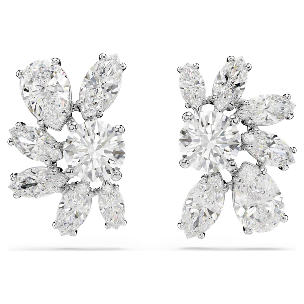 Swarovski Mesmera stud earrings Mixed cuts, Flower, White, Rhodium plated