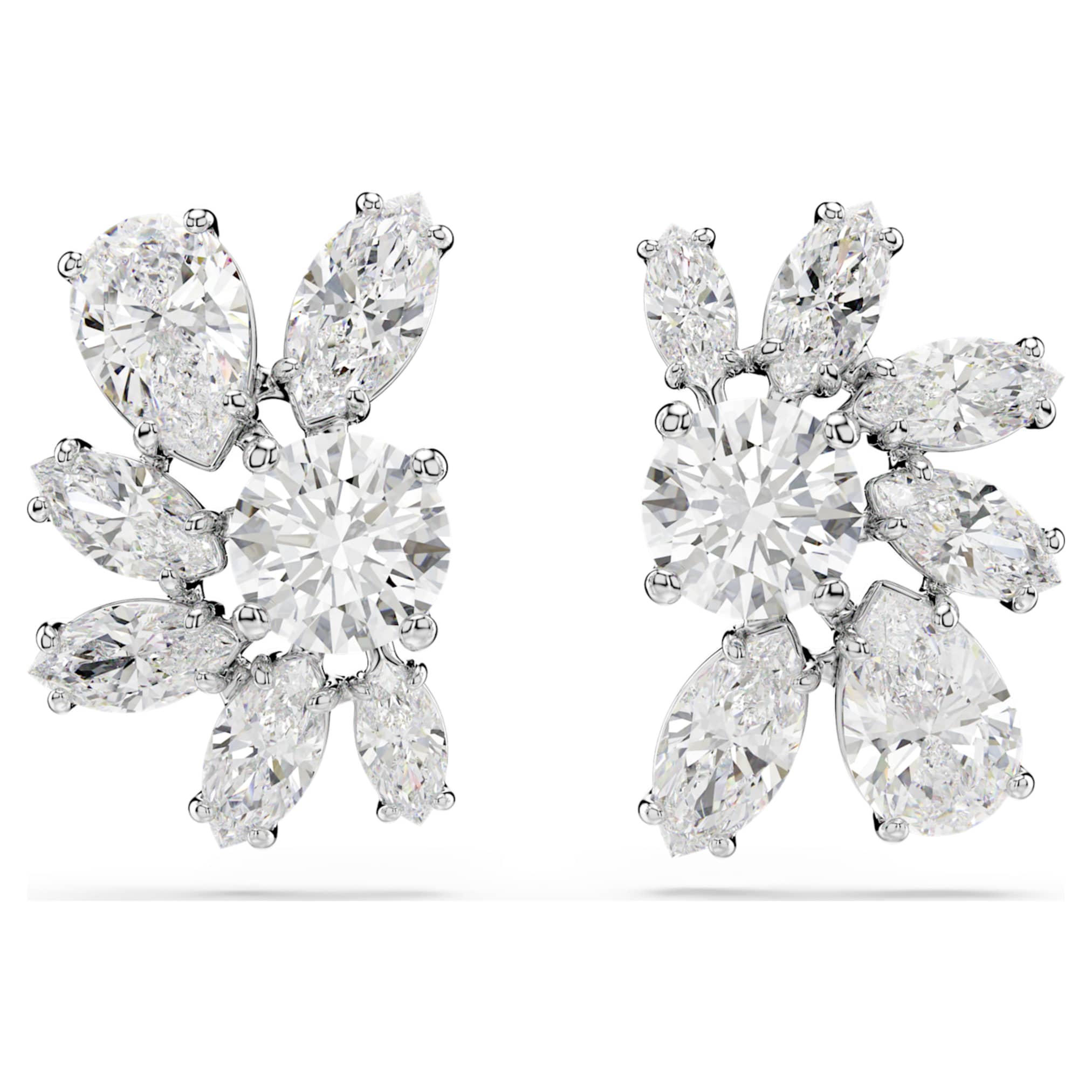 Swarovski Mesmera stud earrings Mixed cuts, Flower, White, Rhodium plated