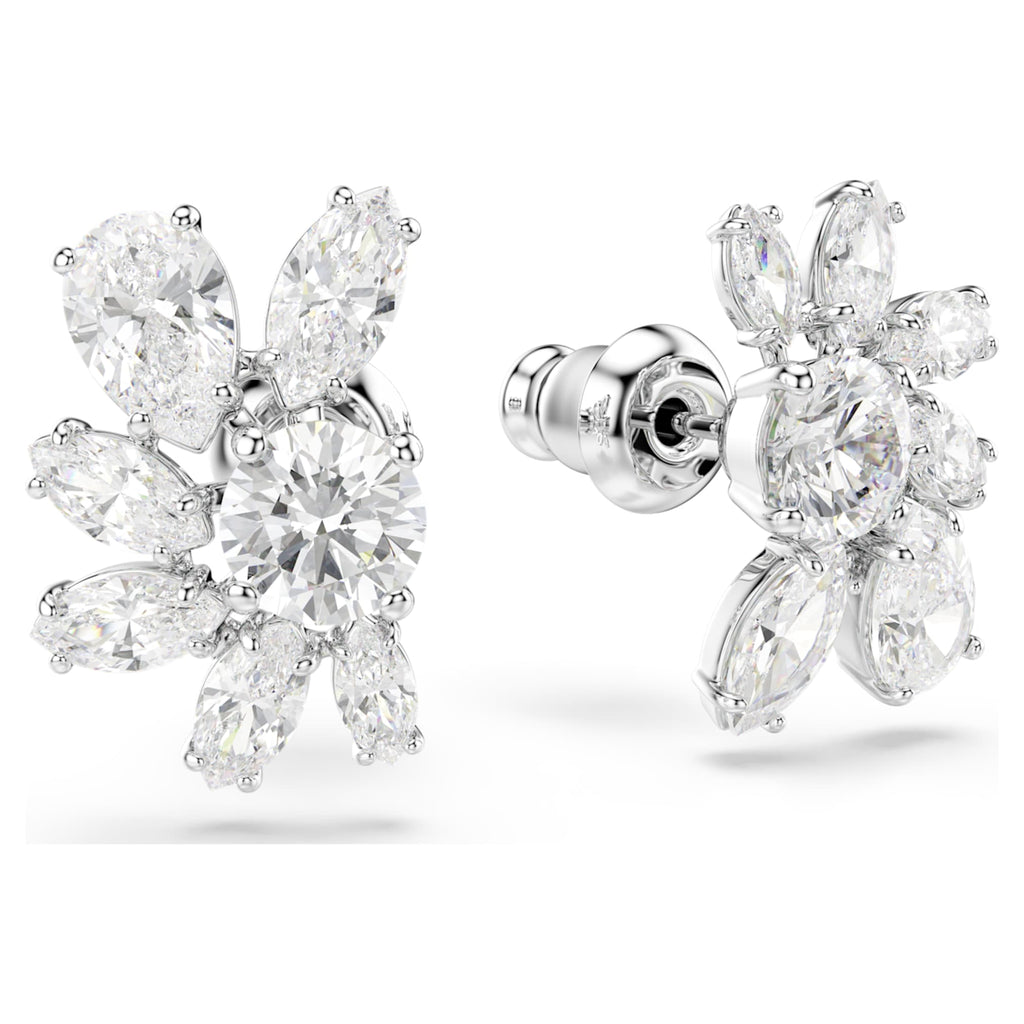 Swarovski Mesmera stud earrings Mixed cuts, Flower, White, Rhodium plated