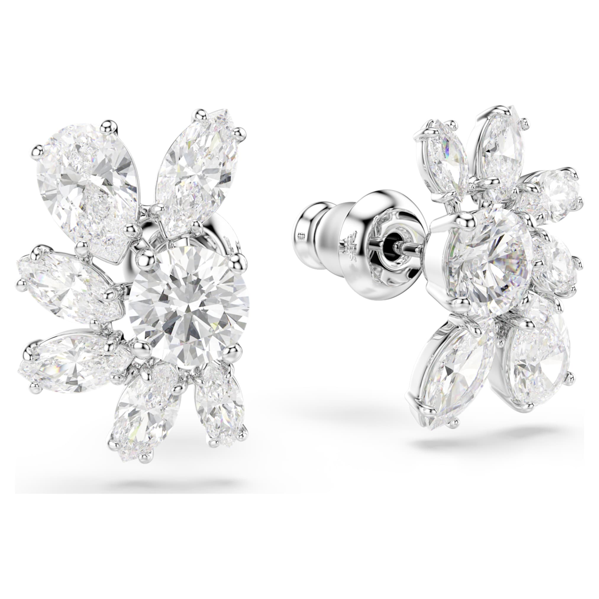 Swarovski Mesmera stud earrings Mixed cuts, Flower, White, Rhodium plated