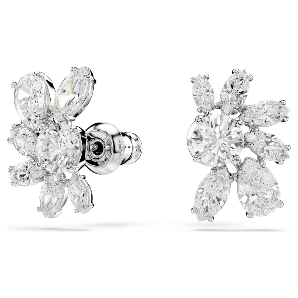 Swarovski Mesmera stud earrings Mixed cuts, Flower, White, Rhodium plated