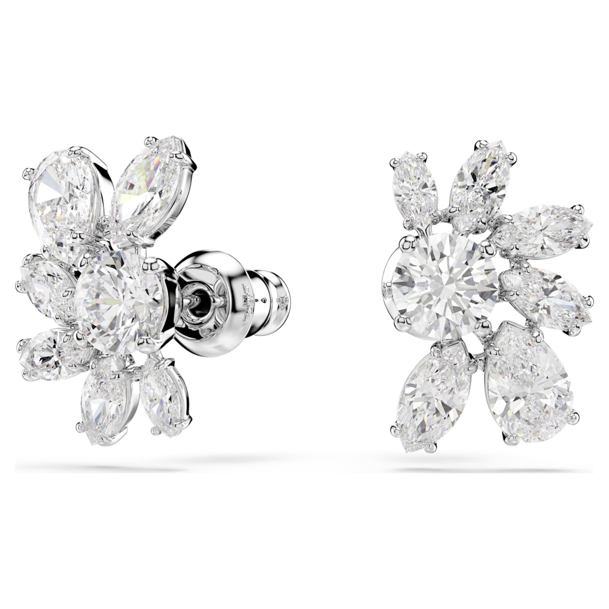 Swarovski Mesmera stud earrings Mixed cuts, Flower, White, Rhodium plated