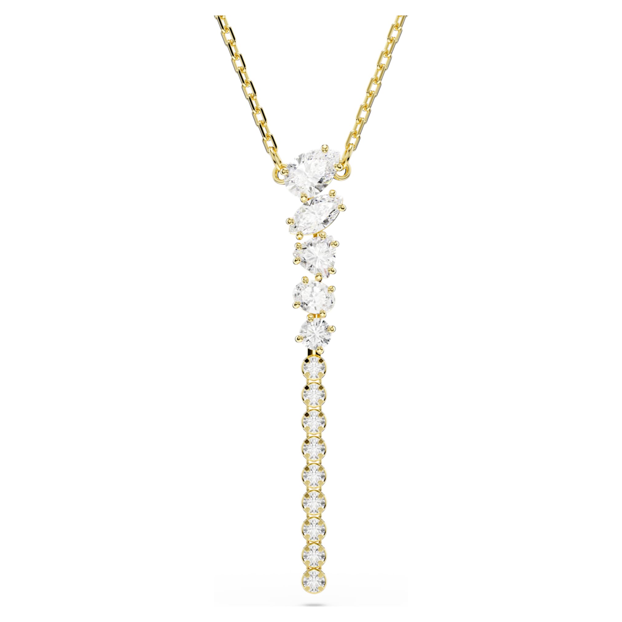 Swarovski Mesmera Y necklace Mixed cuts, White, 18K gold finish