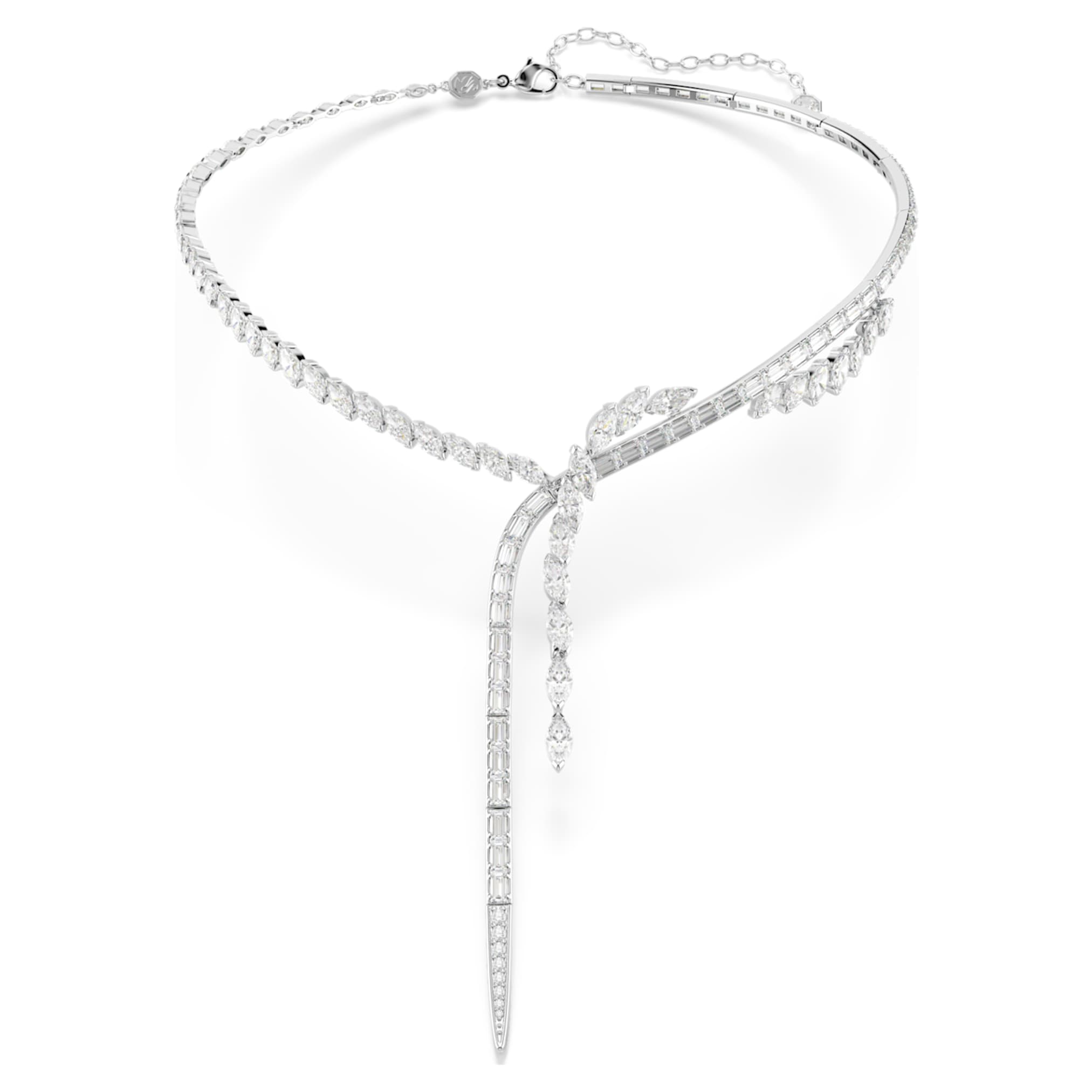 Swarovski Mesmera Y necklace Mixed cuts, White, Rhodium plated