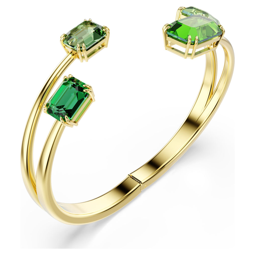 Swarovski Millenia bangle Octagon cut, Green, 18K gold finish