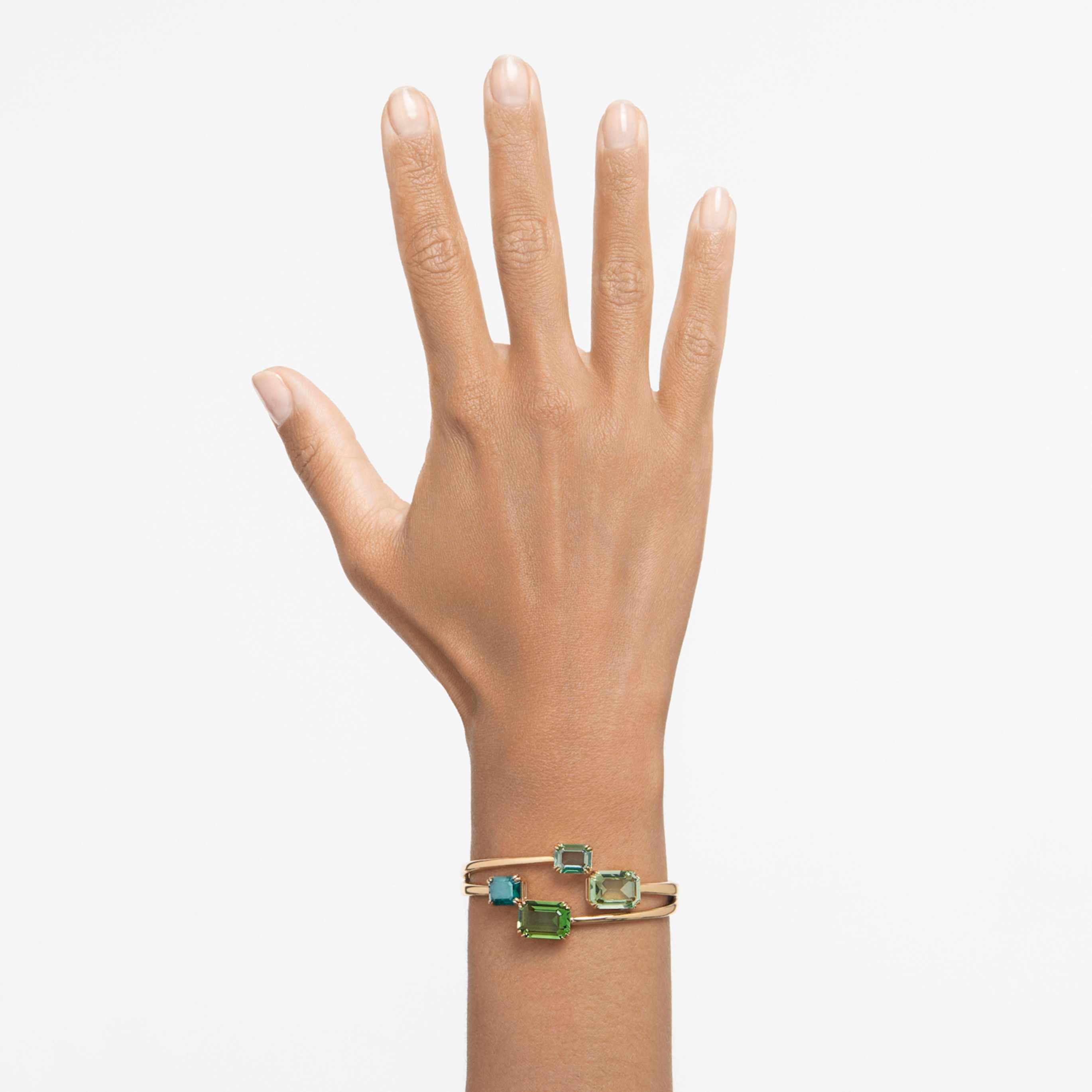 Swarovski Millenia bangle Octagon cut, Green, 18K gold finish
