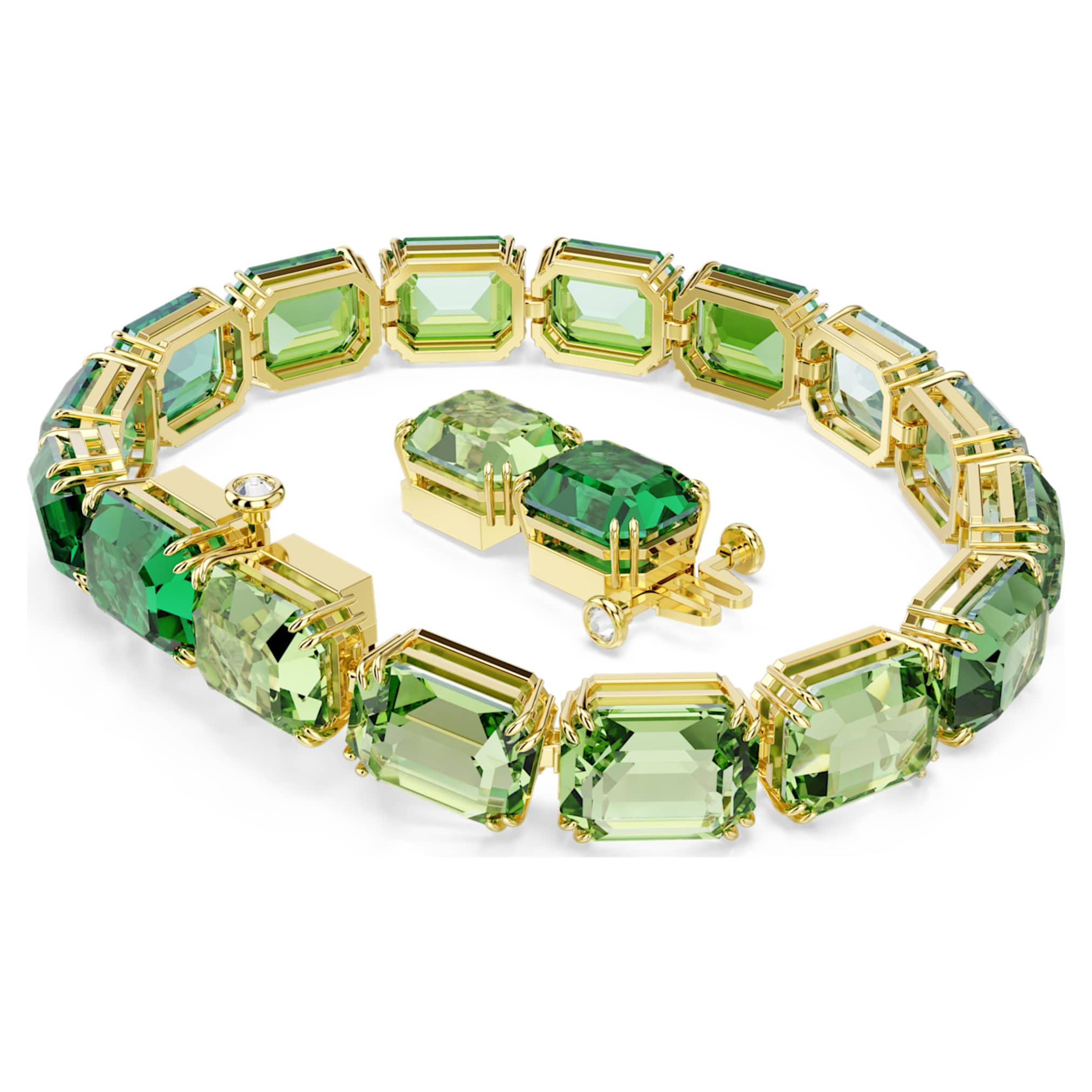 Swarovski Millenia bracelet Octagon cut, Color gradient, Green, 18K gold finish