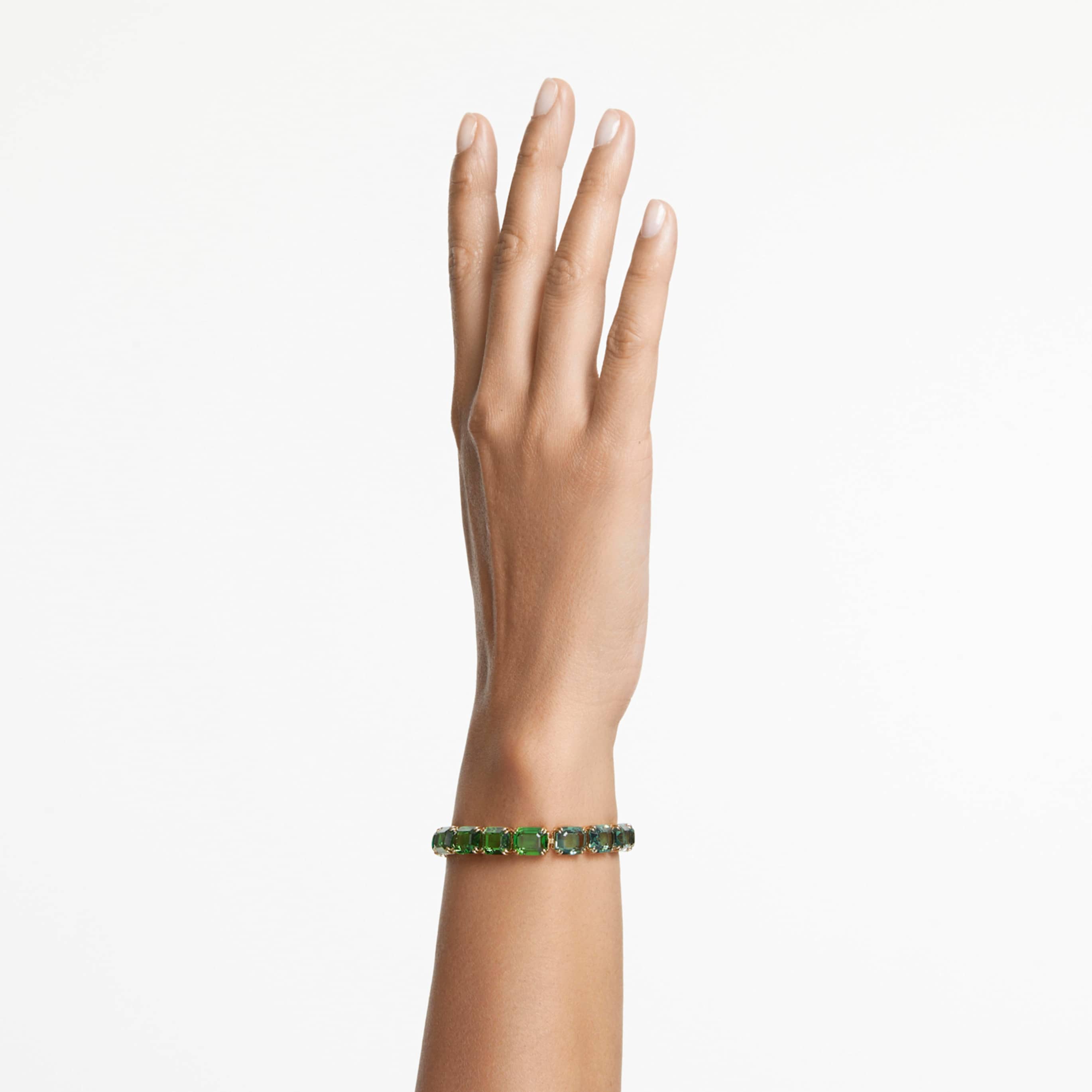 Swarovski Millenia bracelet Octagon cut, Color gradient, Green, 18K gold finish