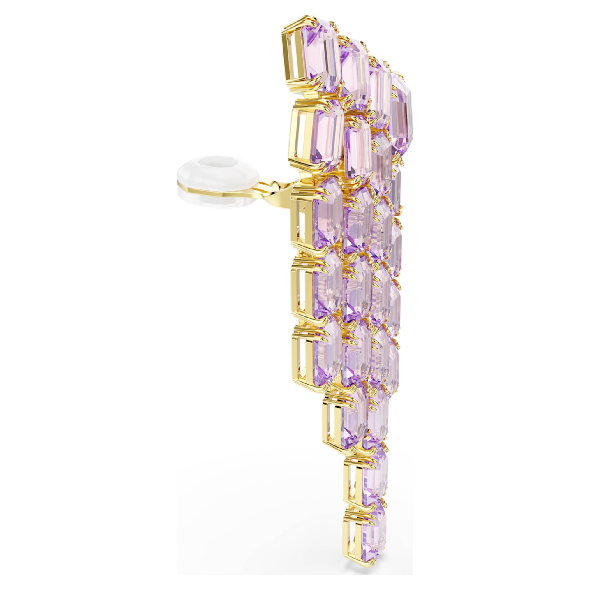 Swarovski Millenia clip earrings Octagon cut, Chandelier, Purple, 18K gold finish