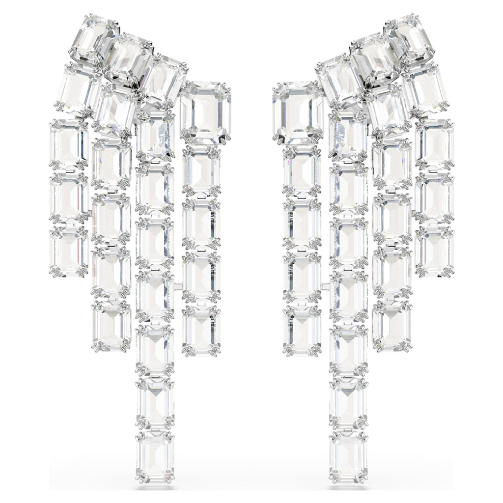Swarovski Millenia clip earrings Octagon cut, Chandelier, White, Rhodium plated