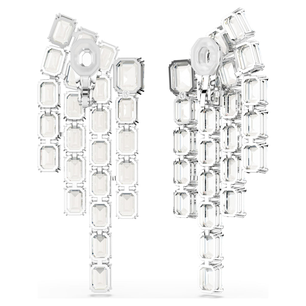 Swarovski Millenia clip earrings Octagon cut, Chandelier, White, Rhodium plated