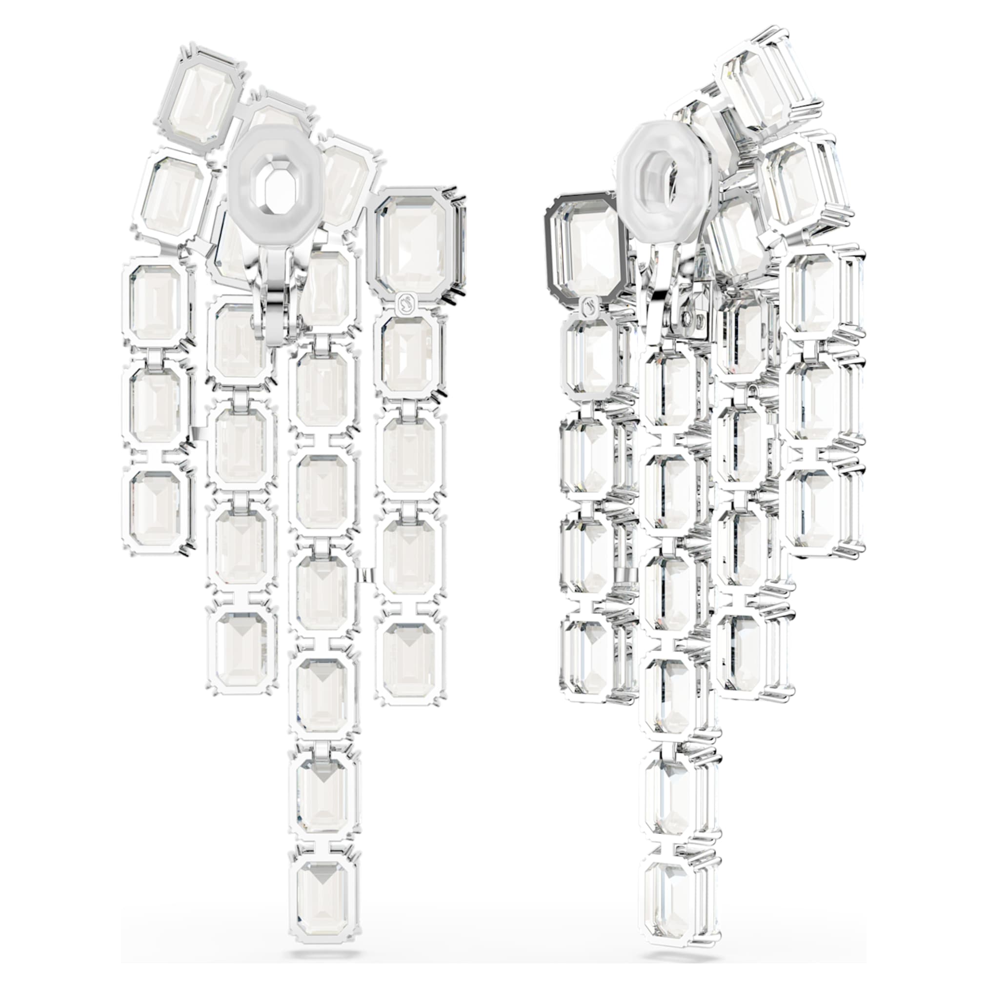 Swarovski Millenia clip earrings Octagon cut, Chandelier, White, Rhodium plated