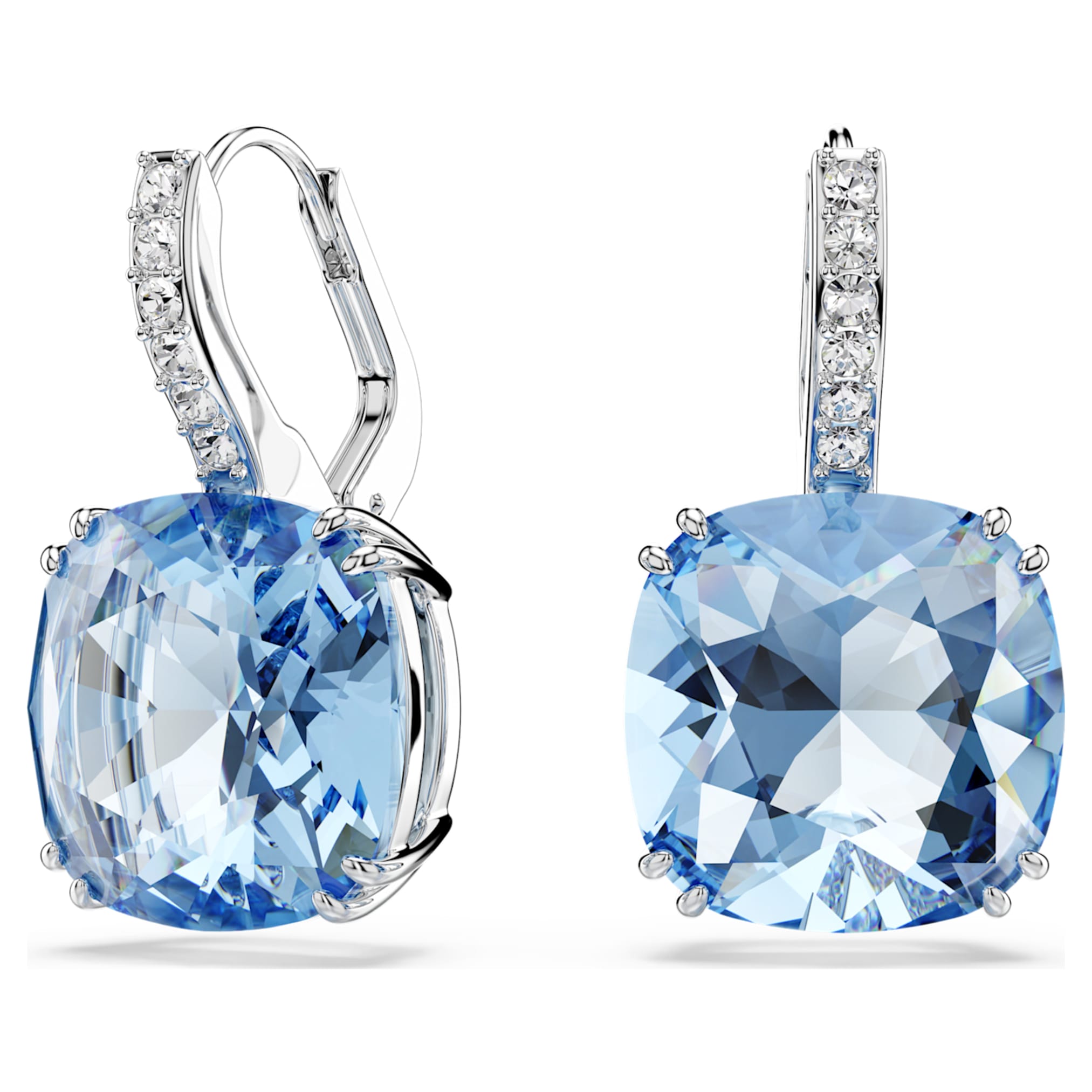 Swarovski Millenia drop earrings Cushion cut, Blue, Rhodium plated