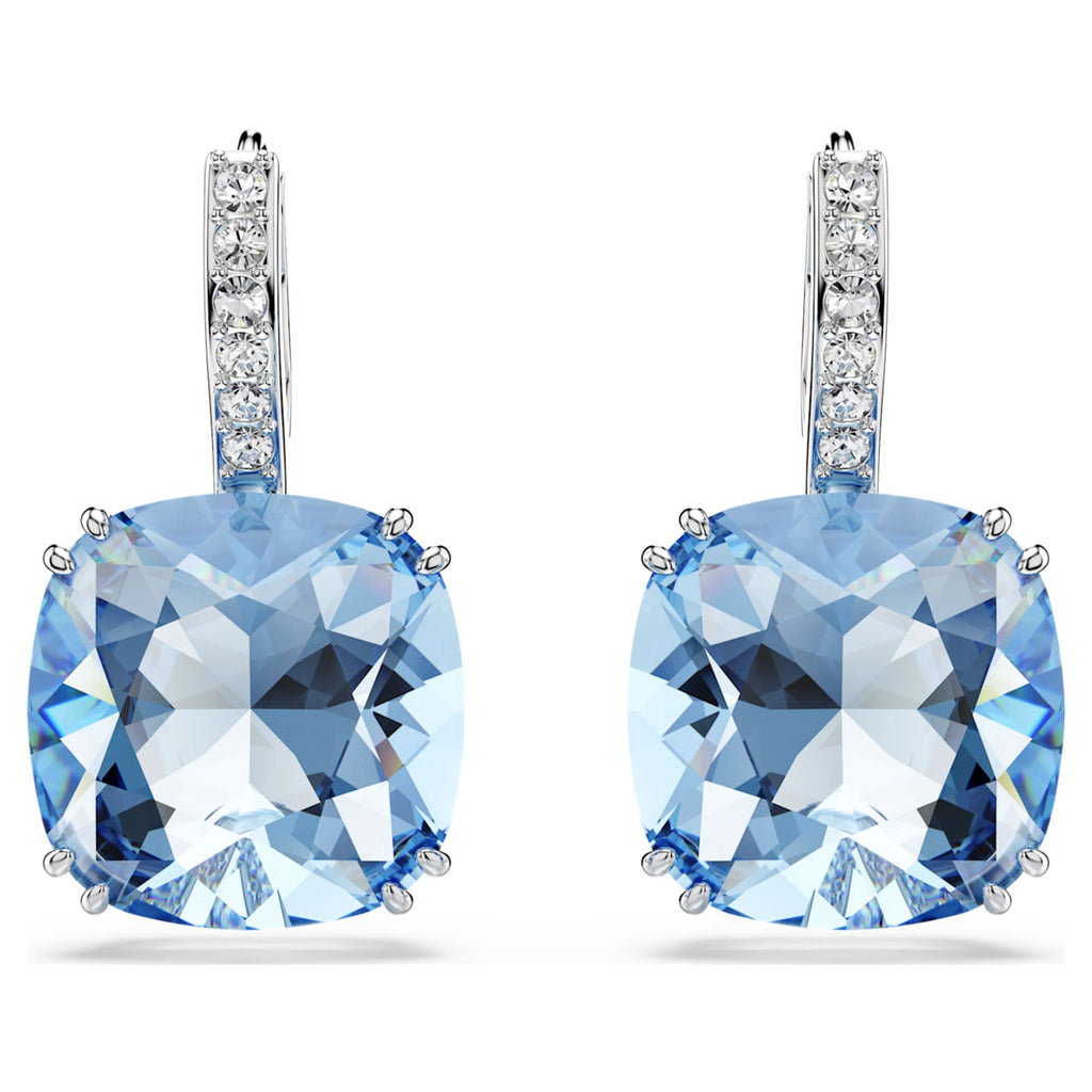 Swarovski Millenia drop earrings Cushion cut, Blue, Rhodium plated