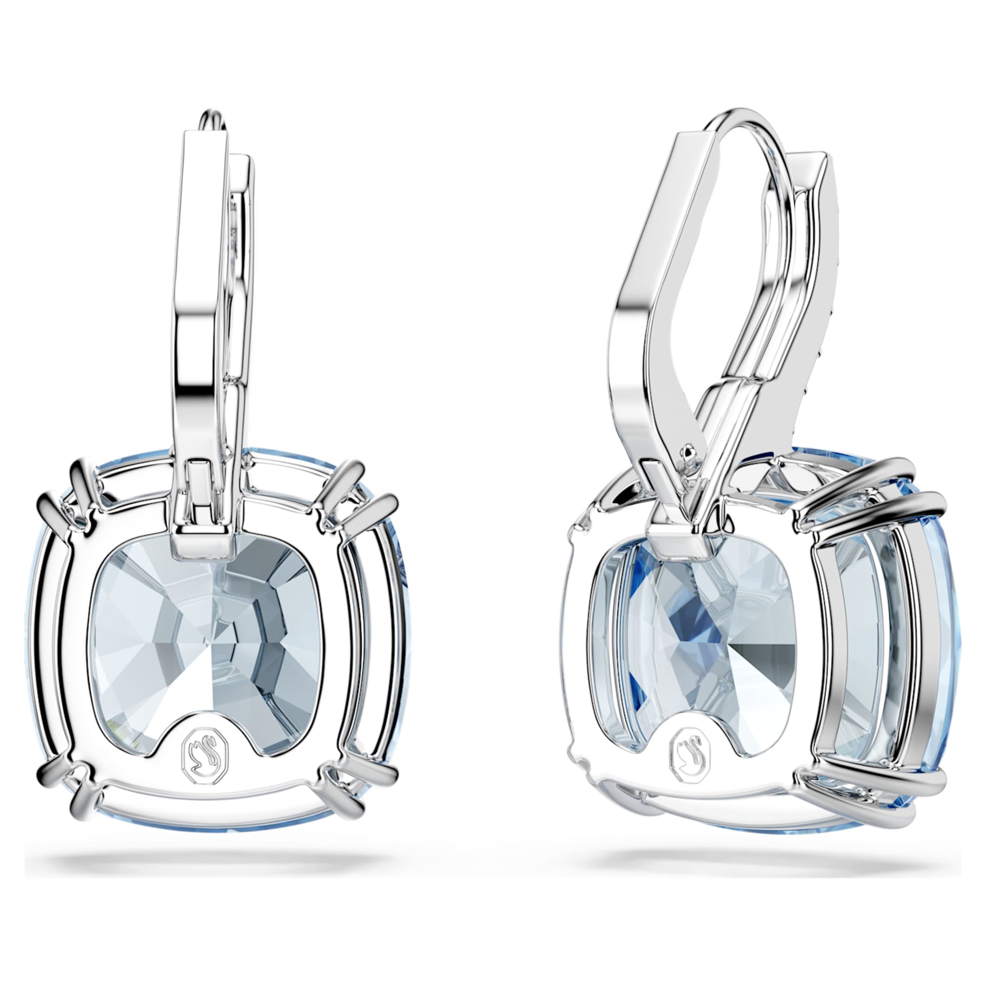 Swarovski Millenia drop earrings Cushion cut, Blue, Rhodium plated