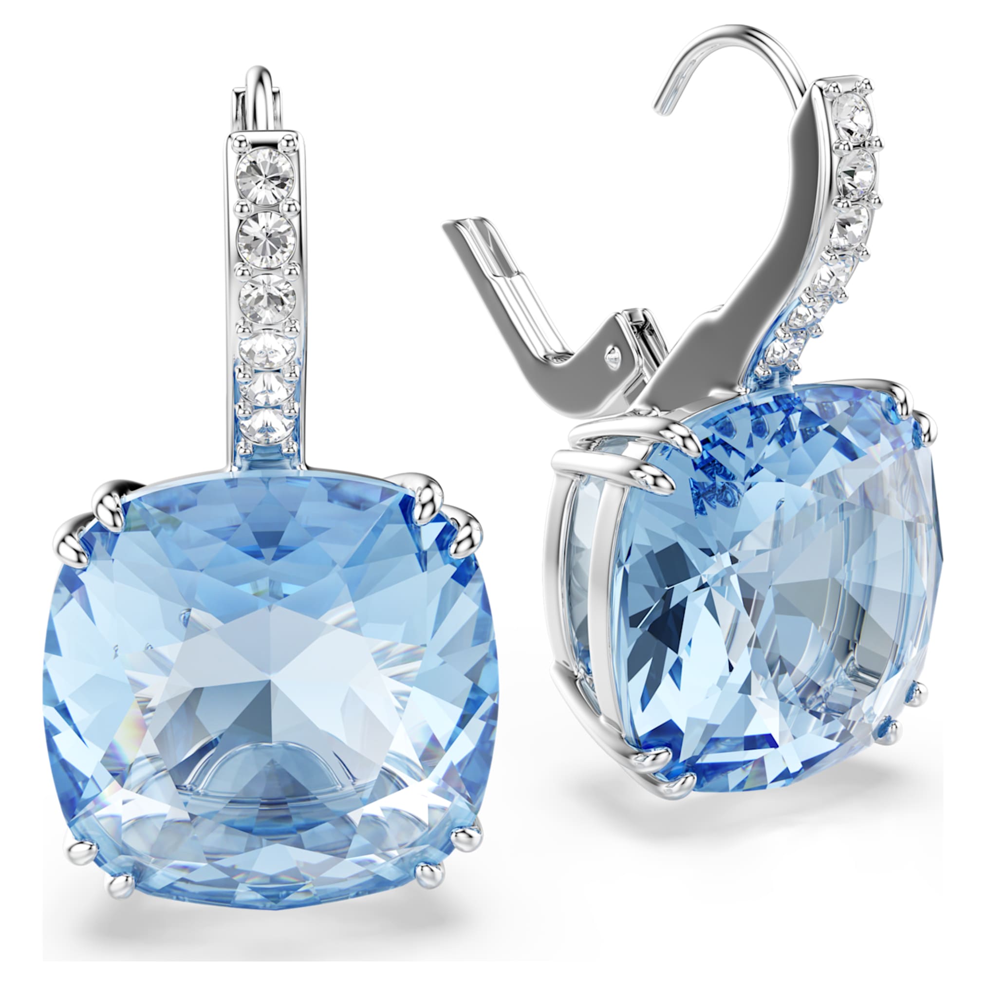 Swarovski Millenia drop earrings Cushion cut, Blue, Rhodium plated