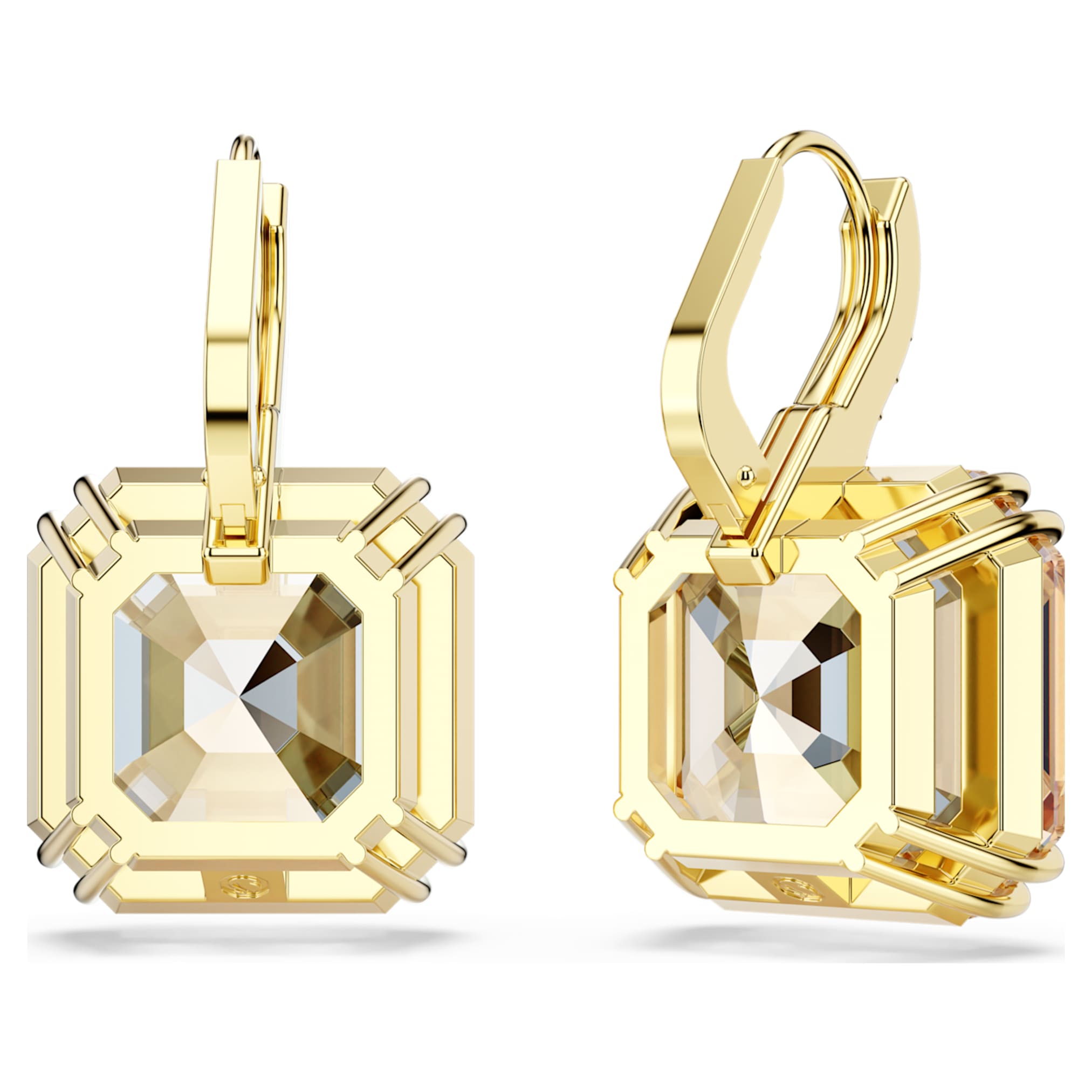 Swarovski Millenia drop earrings Mixed cuts, Caramel, 18K gold finish