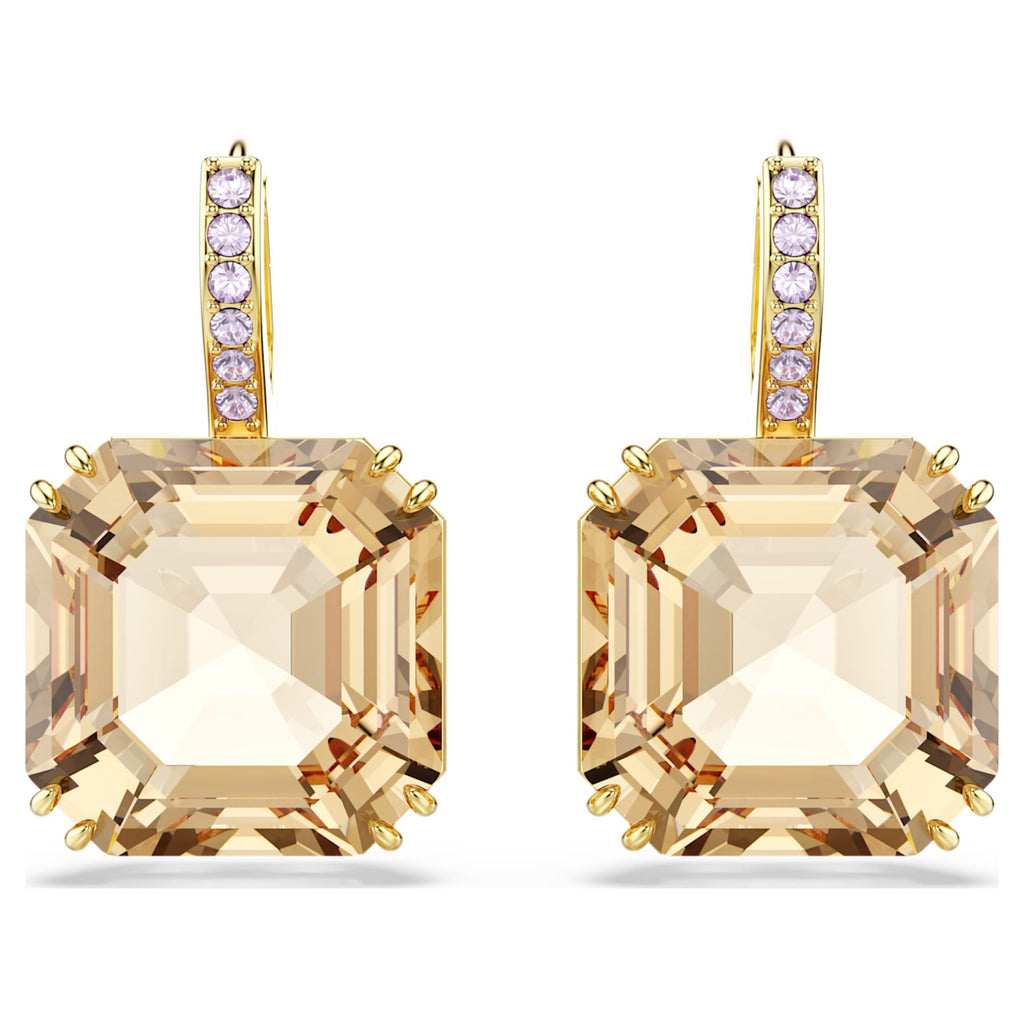 Swarovski Millenia drop earrings Mixed cuts, Caramel, 18K gold finish