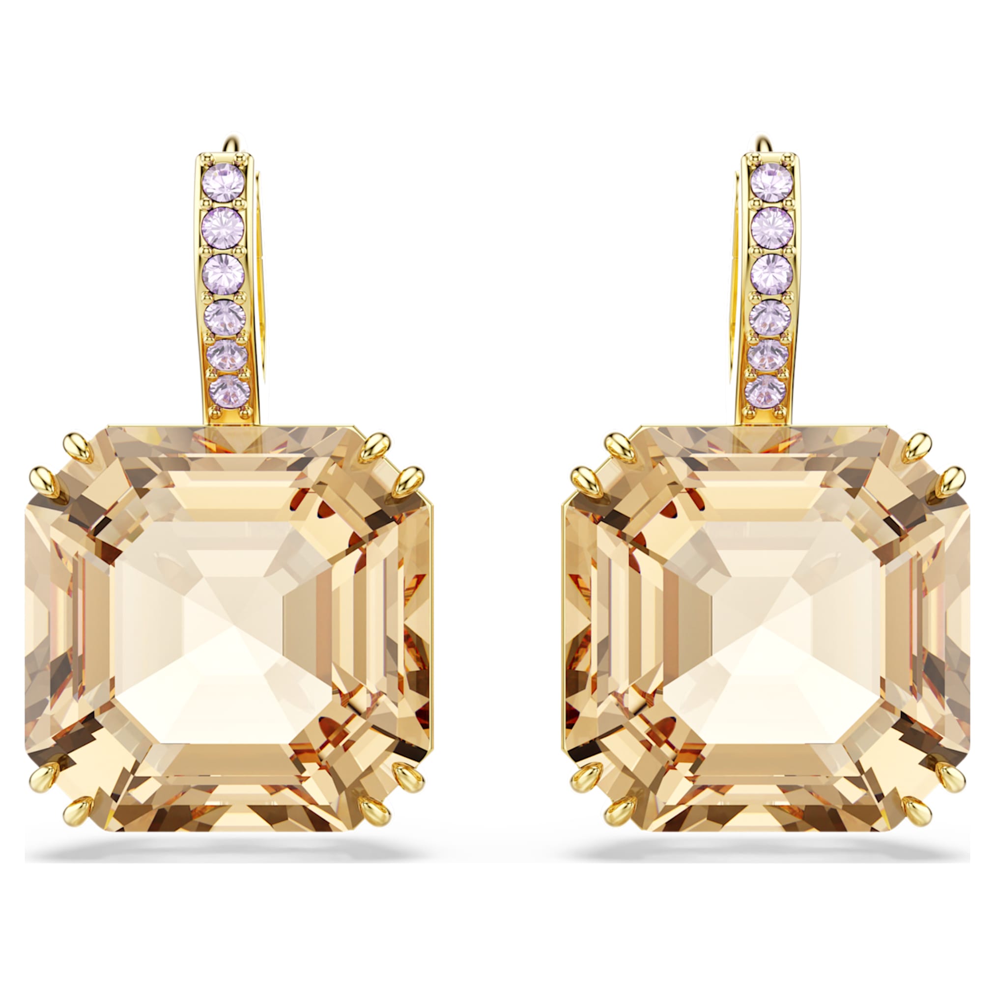 Swarovski Millenia drop earrings Mixed cuts, Caramel, 18K gold finish