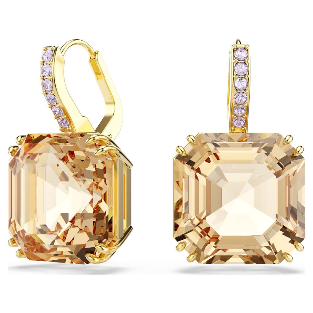 Swarovski Millenia drop earrings Mixed cuts, Caramel, 18K gold finish
