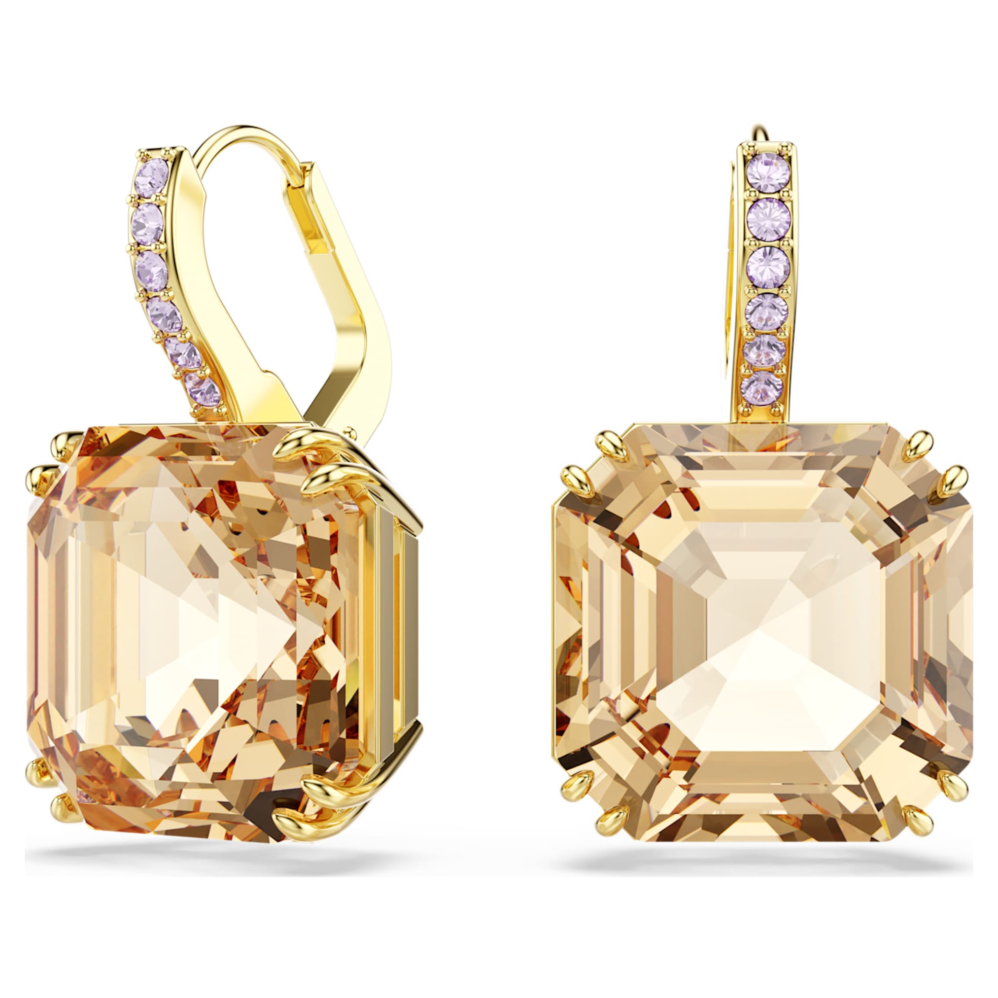 Swarovski Millenia drop earrings Mixed cuts, Caramel, 18K gold finish