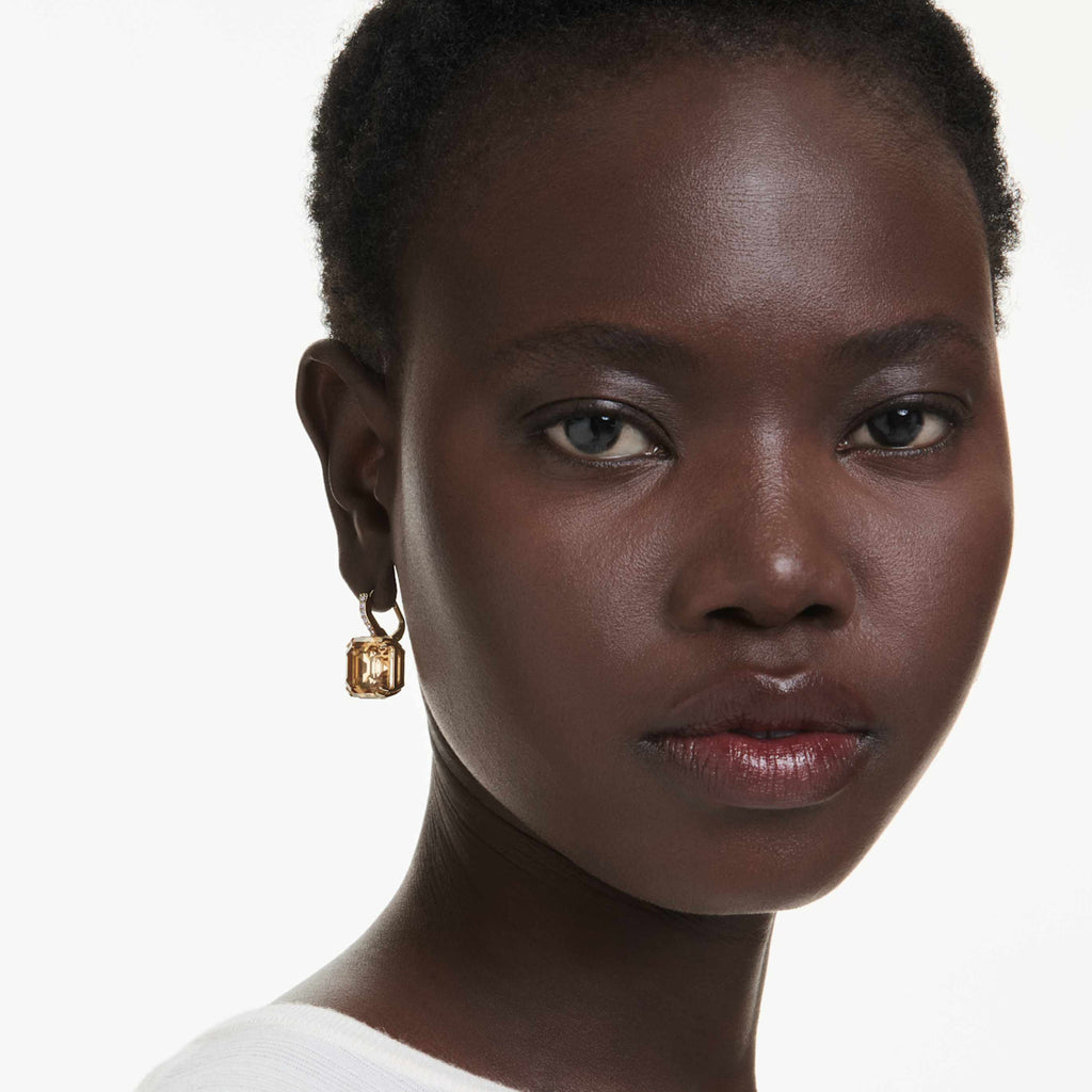 Swarovski Millenia drop earrings Mixed cuts, Caramel, 18K gold finish