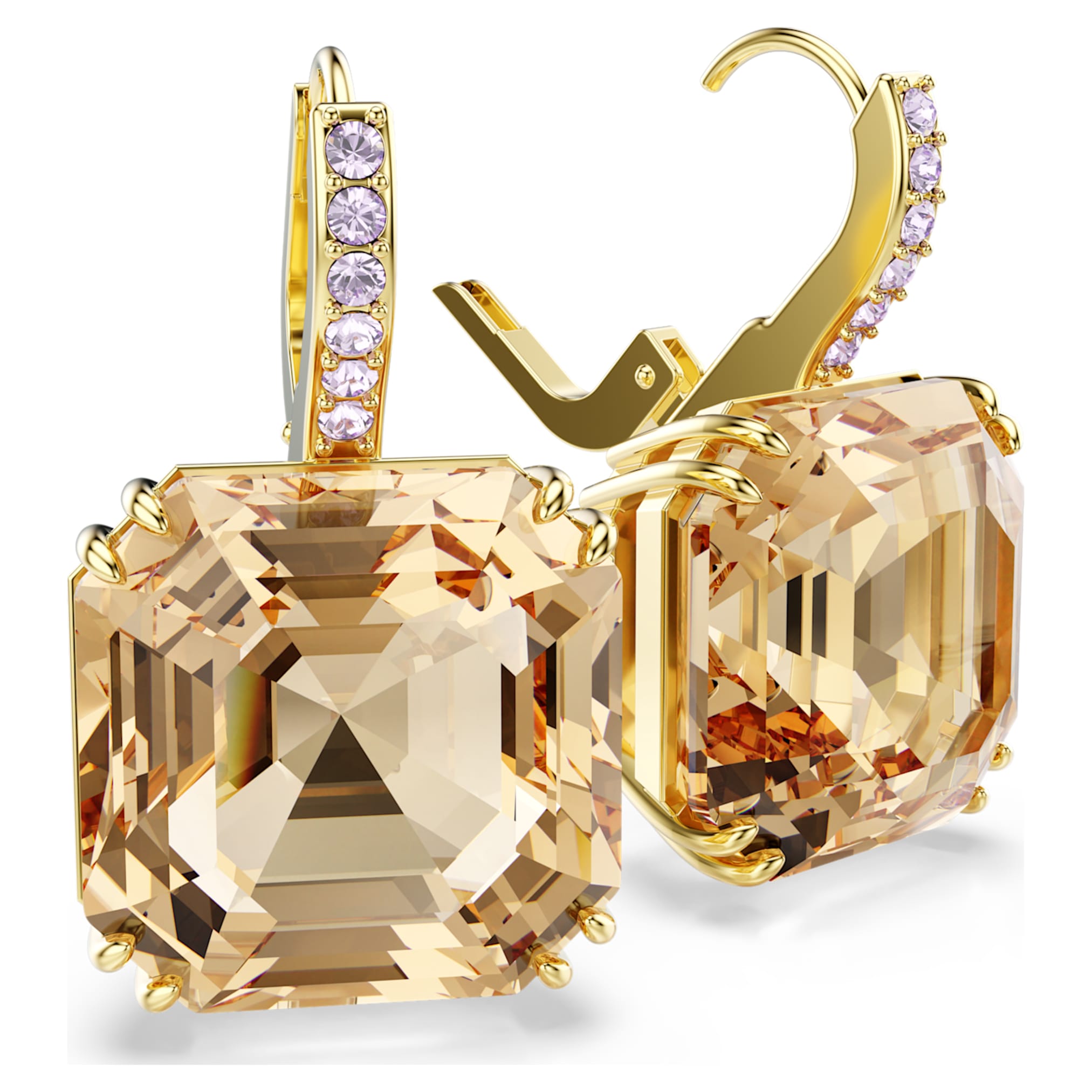 Swarovski Millenia drop earrings Mixed cuts, Caramel, 18K gold finish