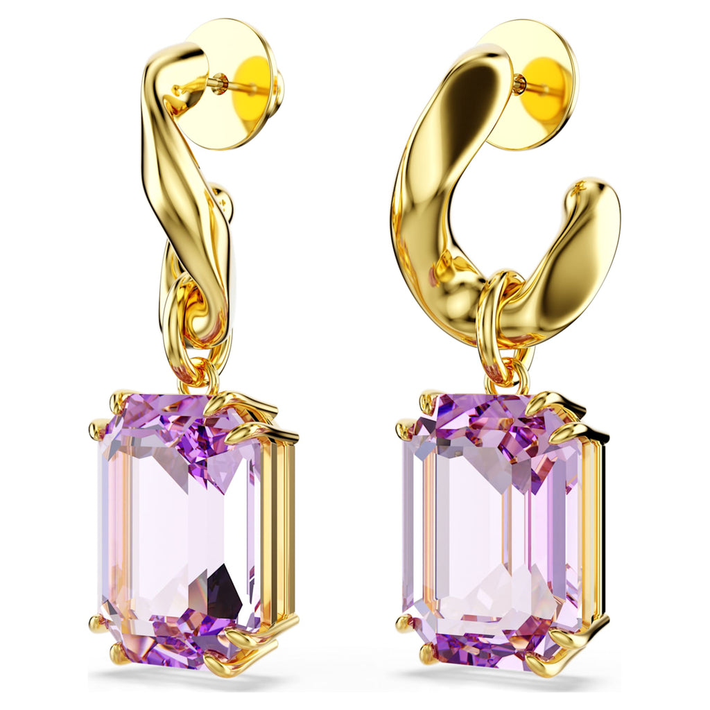 Swarovski Millenia drop earrings Octagon cut, Purple, 18K gold finish