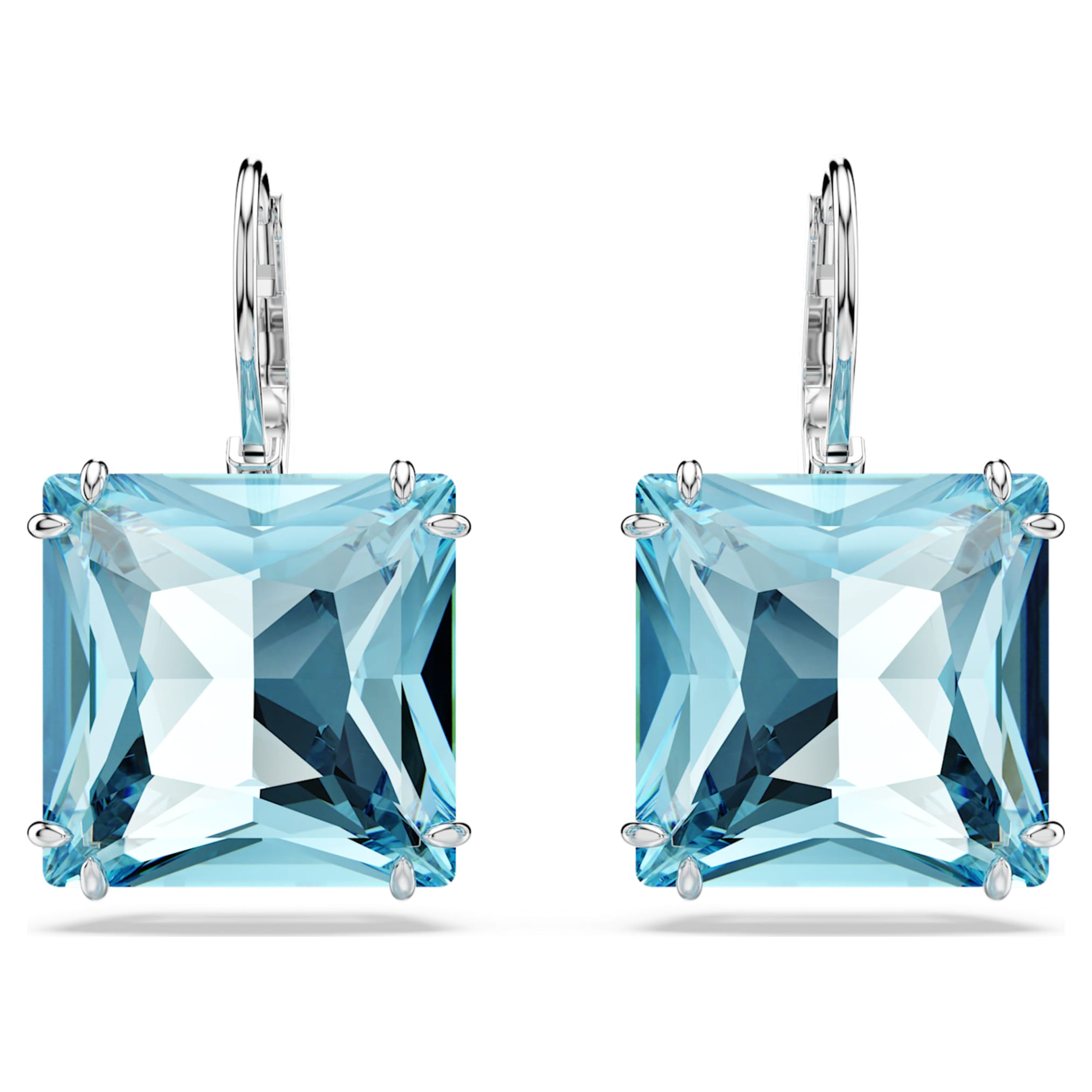 Swarovski Millenia drop earrings Square cut, Blue, Rhodium plated