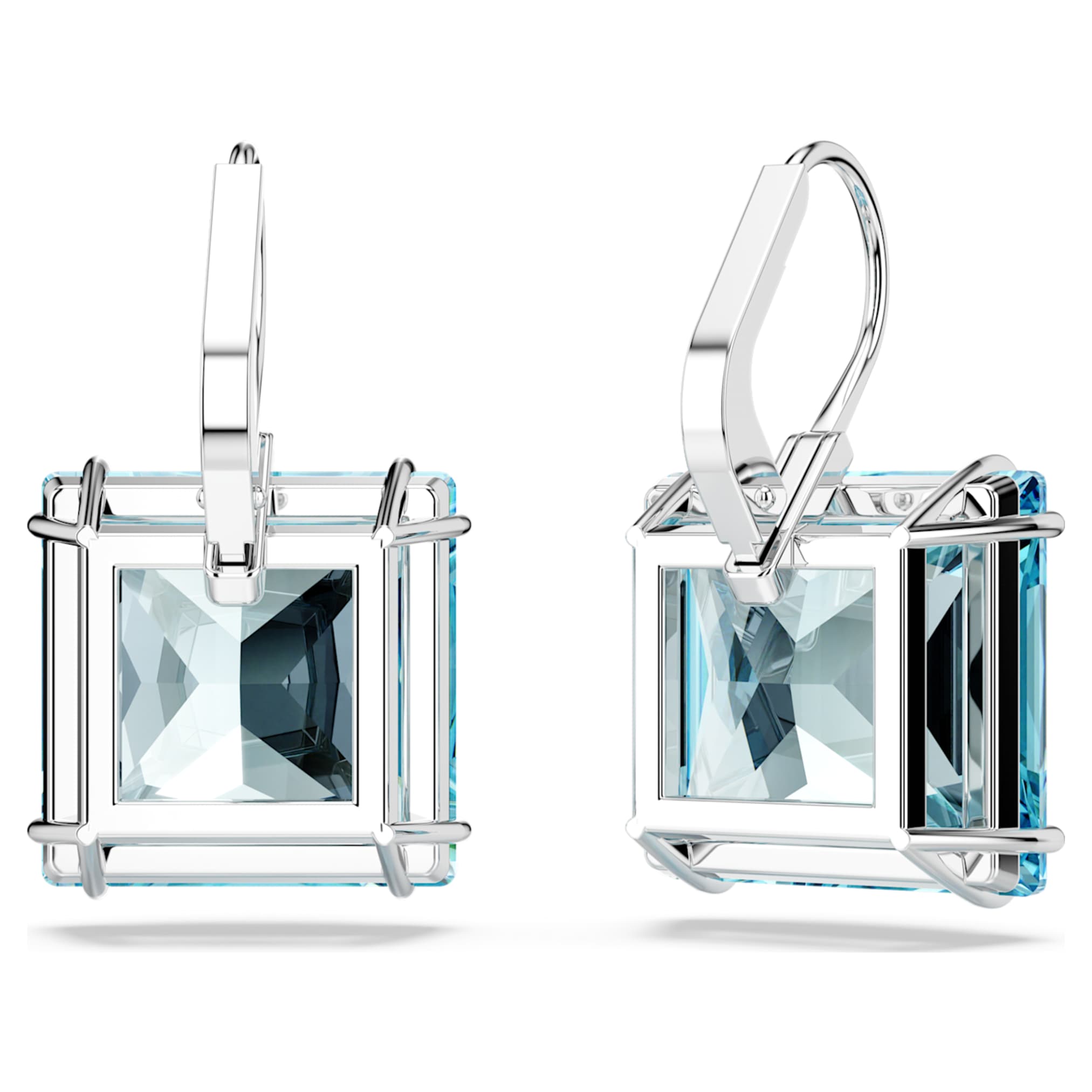 Swarovski Millenia drop earrings Square cut, Blue, Rhodium plated