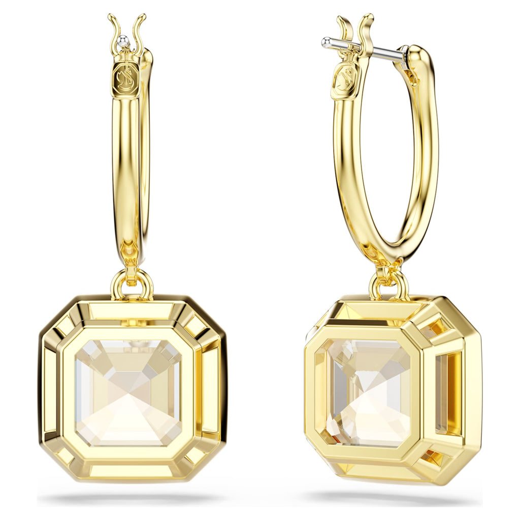 Swarovski Millenia drop earrings Square cut, Caramel, 18K gold finish