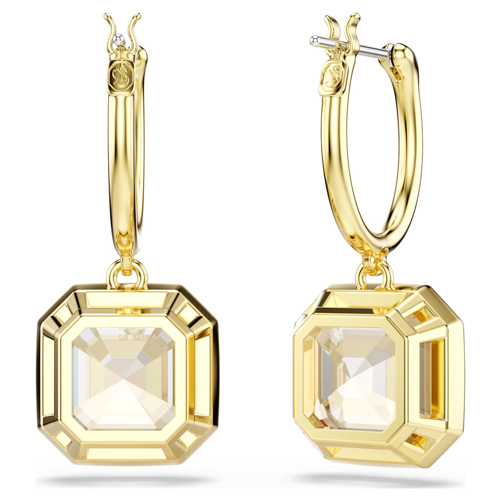 Swarovski Millenia drop earrings Square cut, Caramel, 18K gold finish