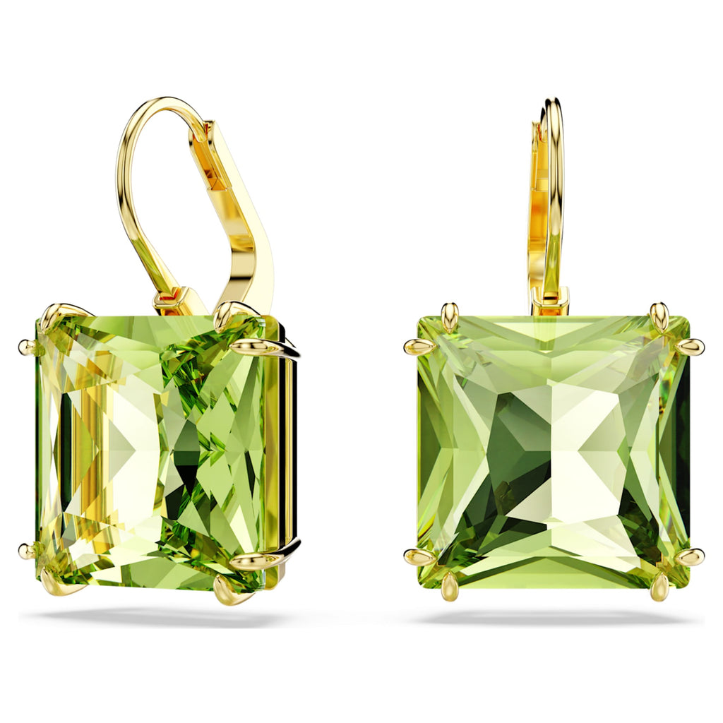 Swarovski Millenia drop earrings Square cut, Green, 18K gold finish
