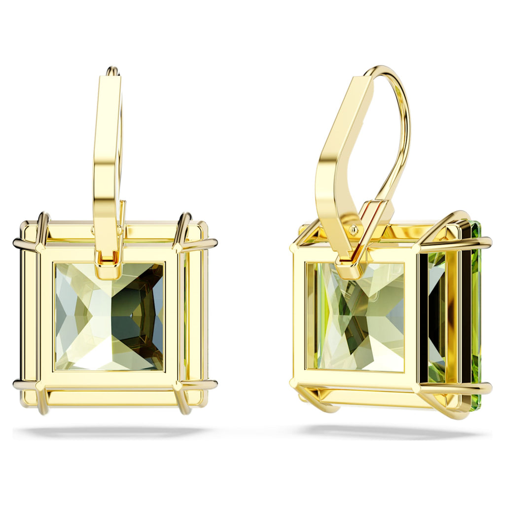 Swarovski Millenia drop earrings Square cut, Green, 18K gold finish
