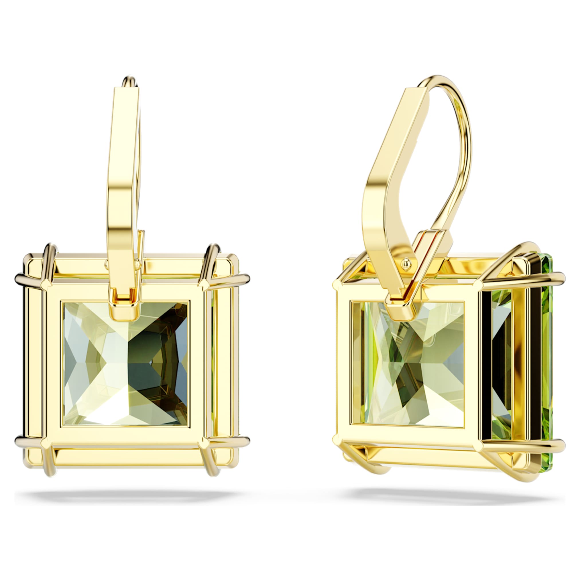 Swarovski Millenia drop earrings Square cut, Green, 18K gold finish