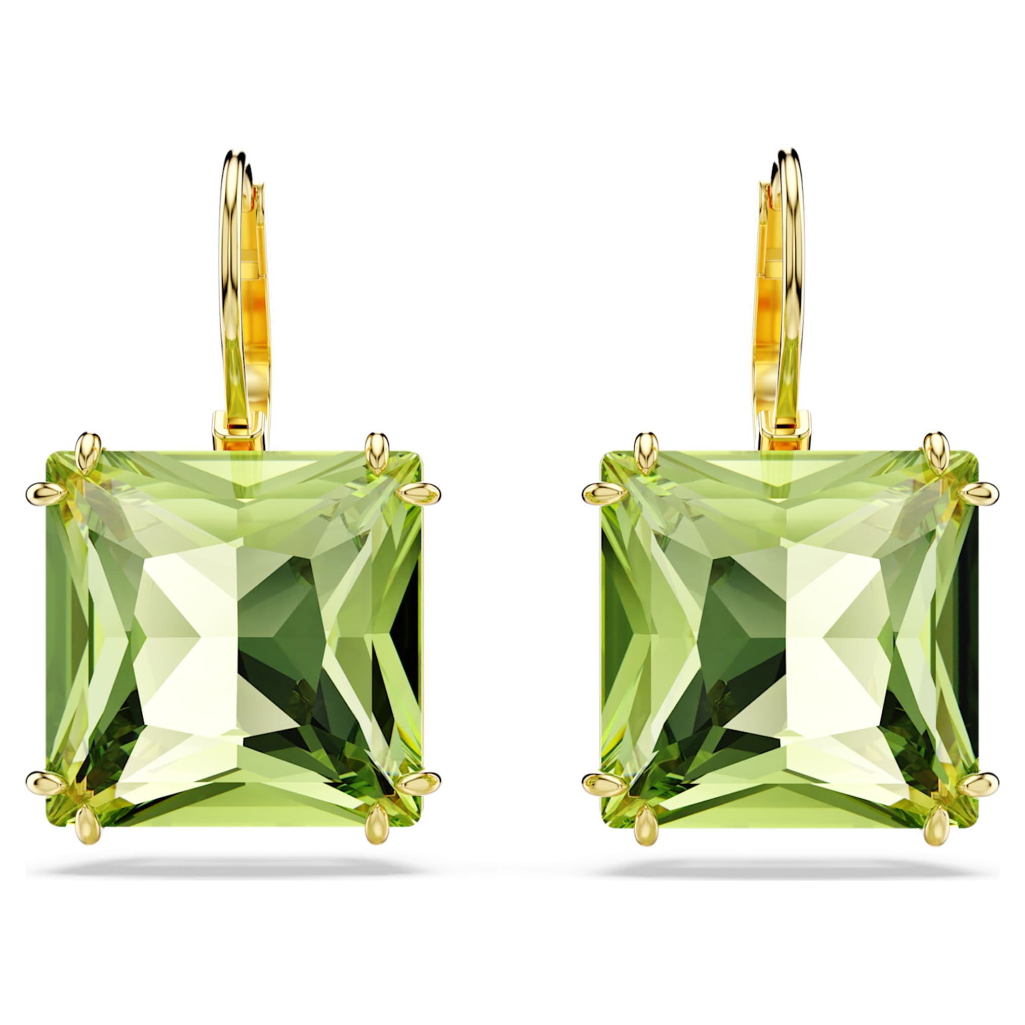 Swarovski Millenia drop earrings Square cut, Green, 18K gold finish