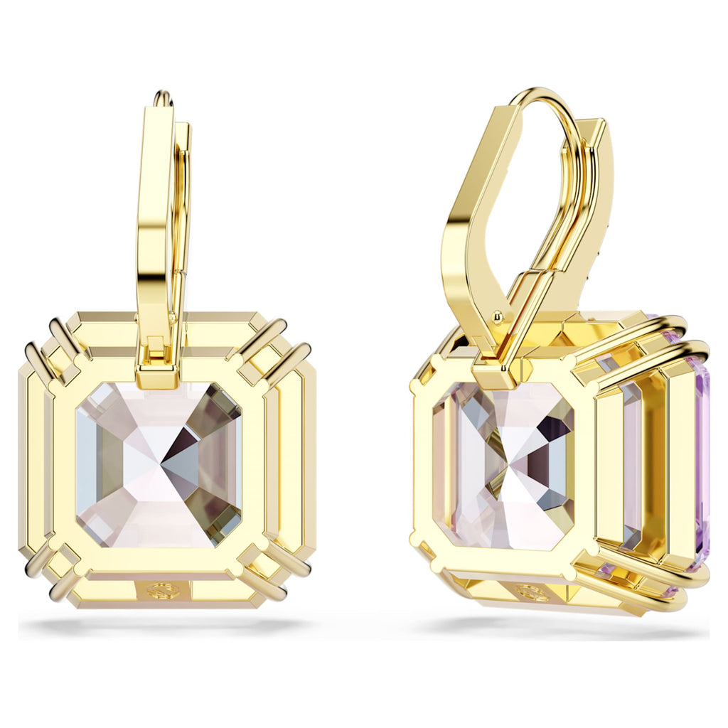Swarovski Millenia drop earrings Square cut, Purple, 18K gold finish
