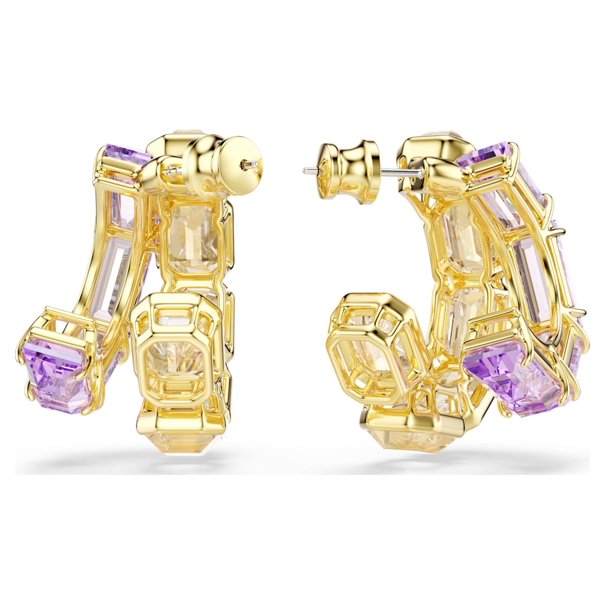 Swarovski Millenia hoop earrings Mixed cuts, Multicolored, 18K gold finish