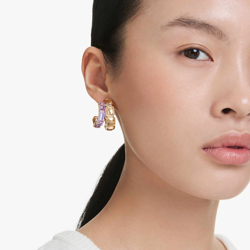Swarovski Millenia hoop earrings Mixed cuts, Multicolored, 18K gold finish