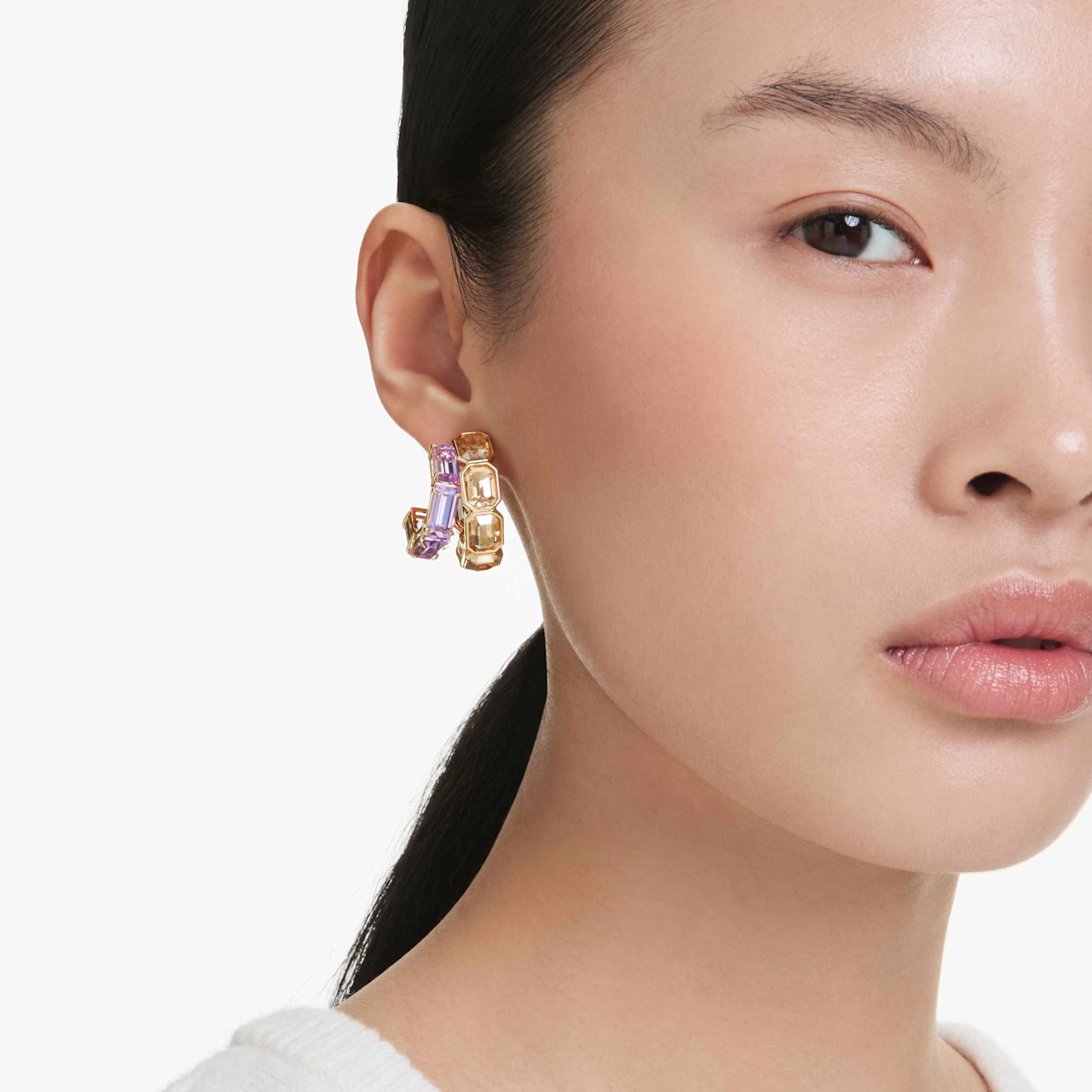 Swarovski Millenia hoop earrings Mixed cuts, Multicolored, 18K gold finish