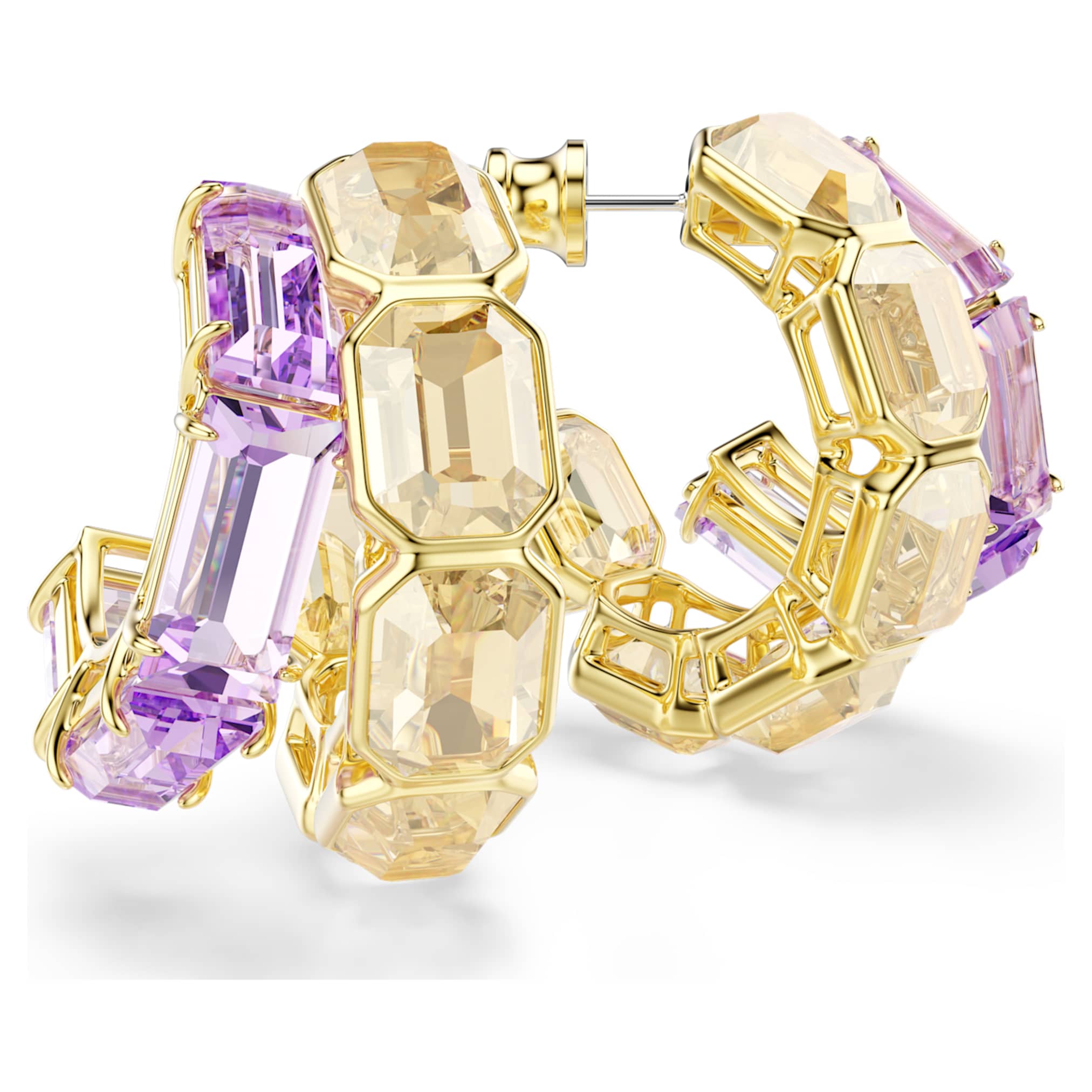 Swarovski Millenia hoop earrings Mixed cuts, Multicolored, 18K gold finish