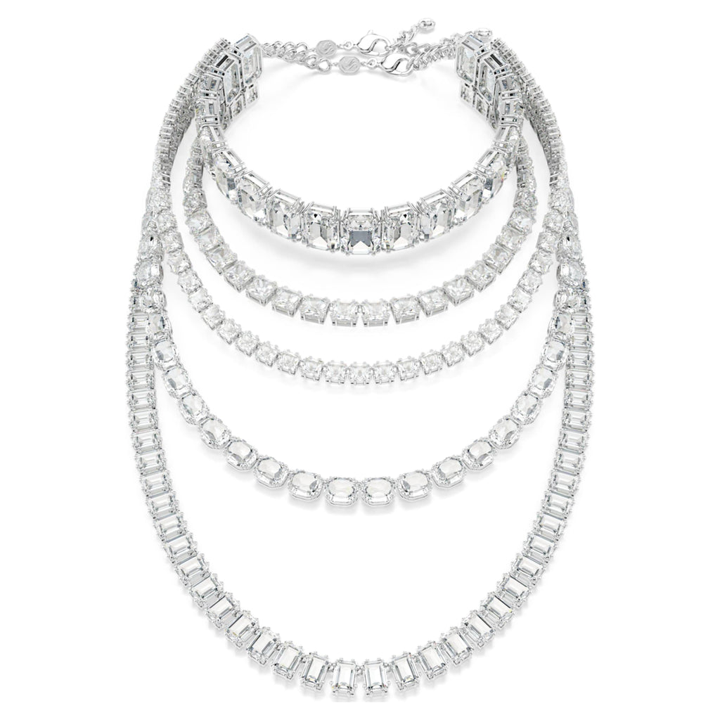 Swarovski Millenia layered necklace Mixed cuts, White, Rhodium plated