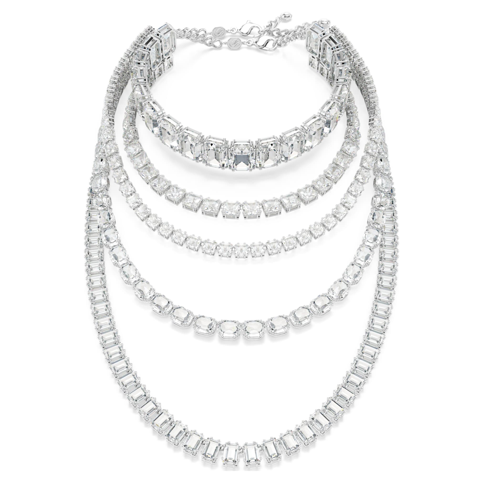 Swarovski Millenia layered necklace Mixed cuts, White, Rhodium plated