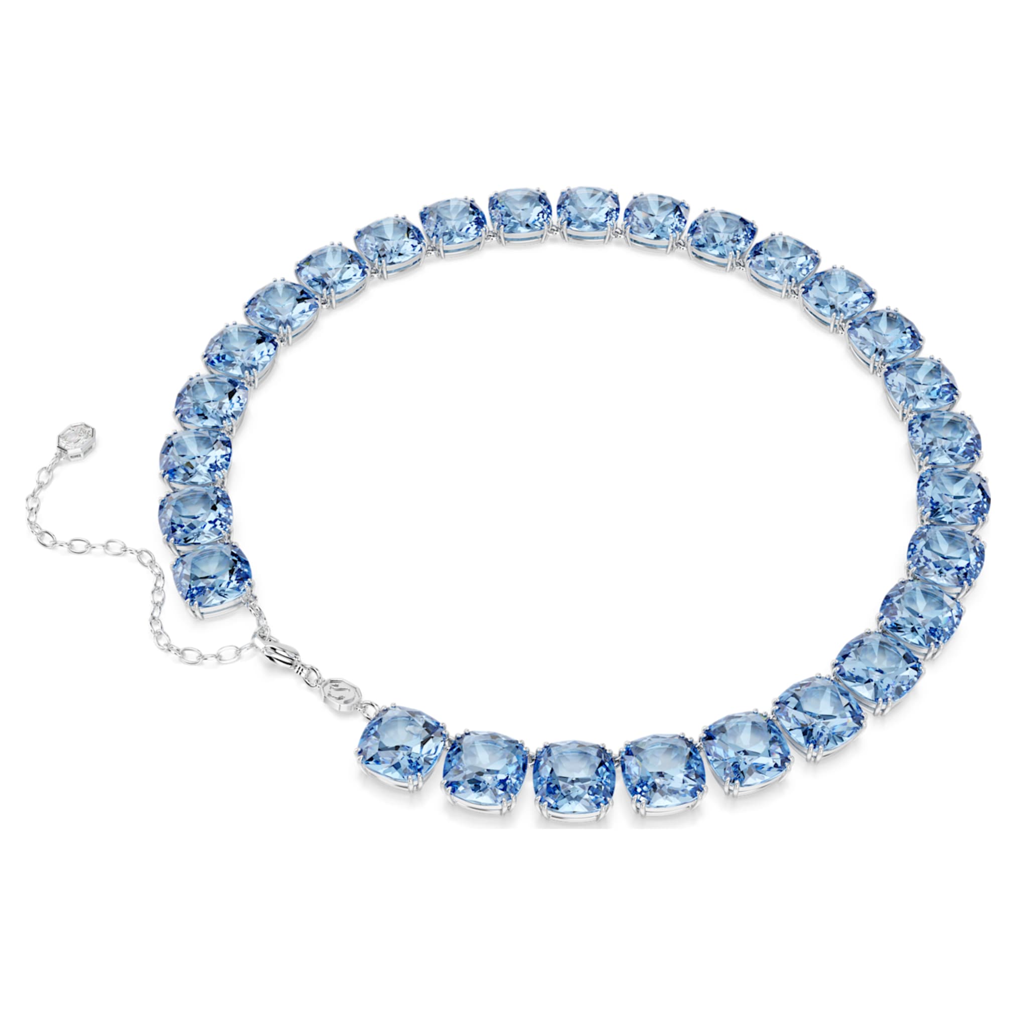 Swarovski Millenia necklace Cushion cut, Blue, Rhodium plated