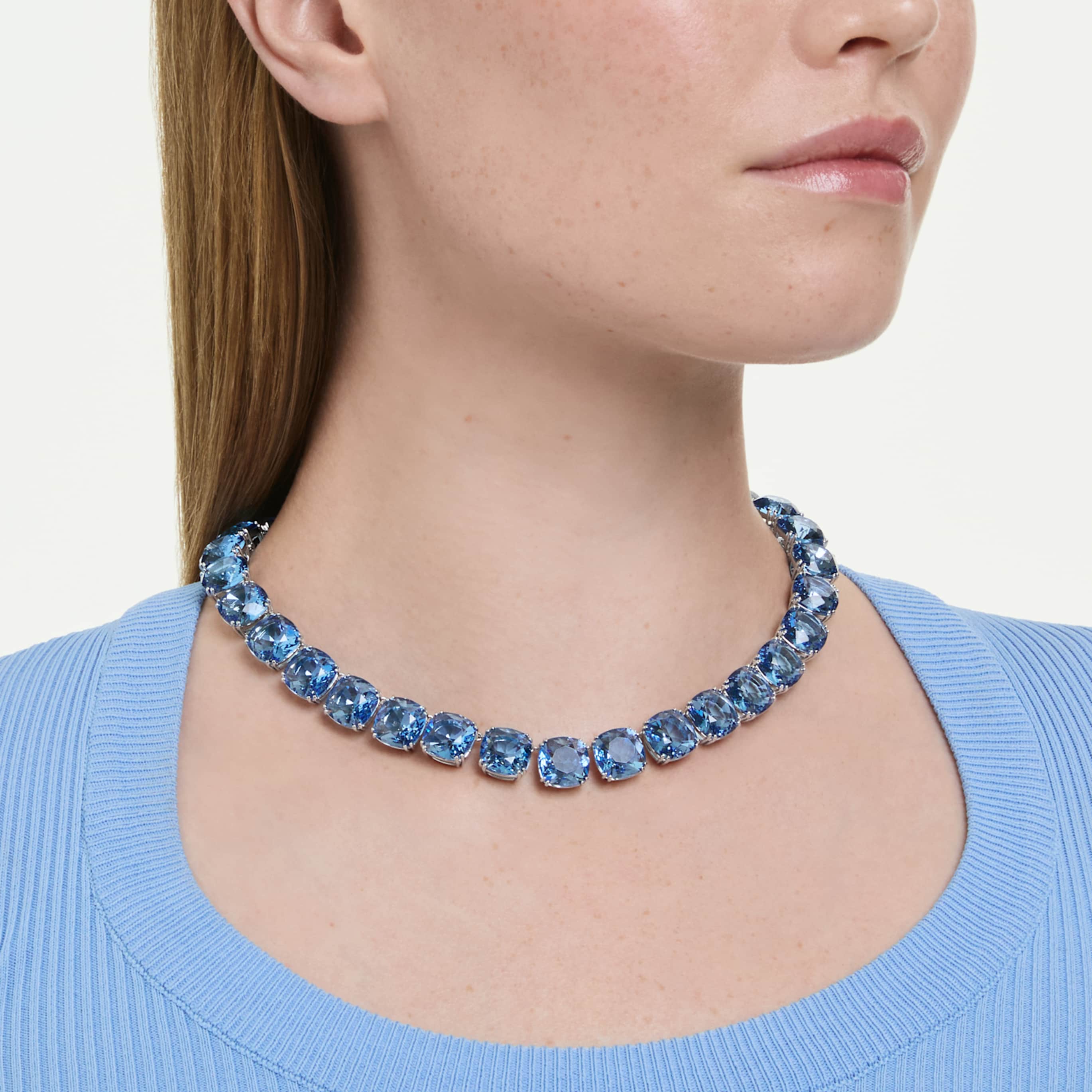 Swarovski Millenia necklace Cushion cut, Blue, Rhodium plated