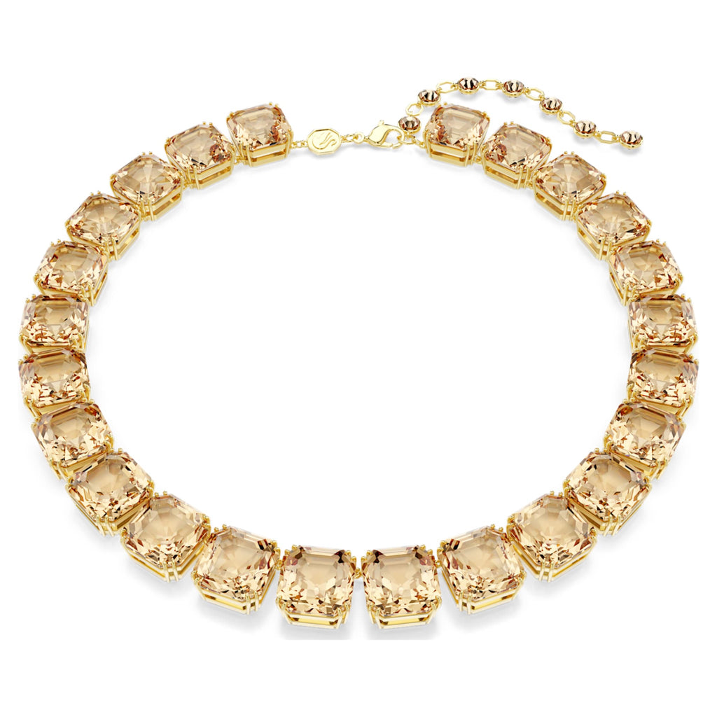 Swarovski Millenia necklace Octagon cut, Caramel, 18K gold finish