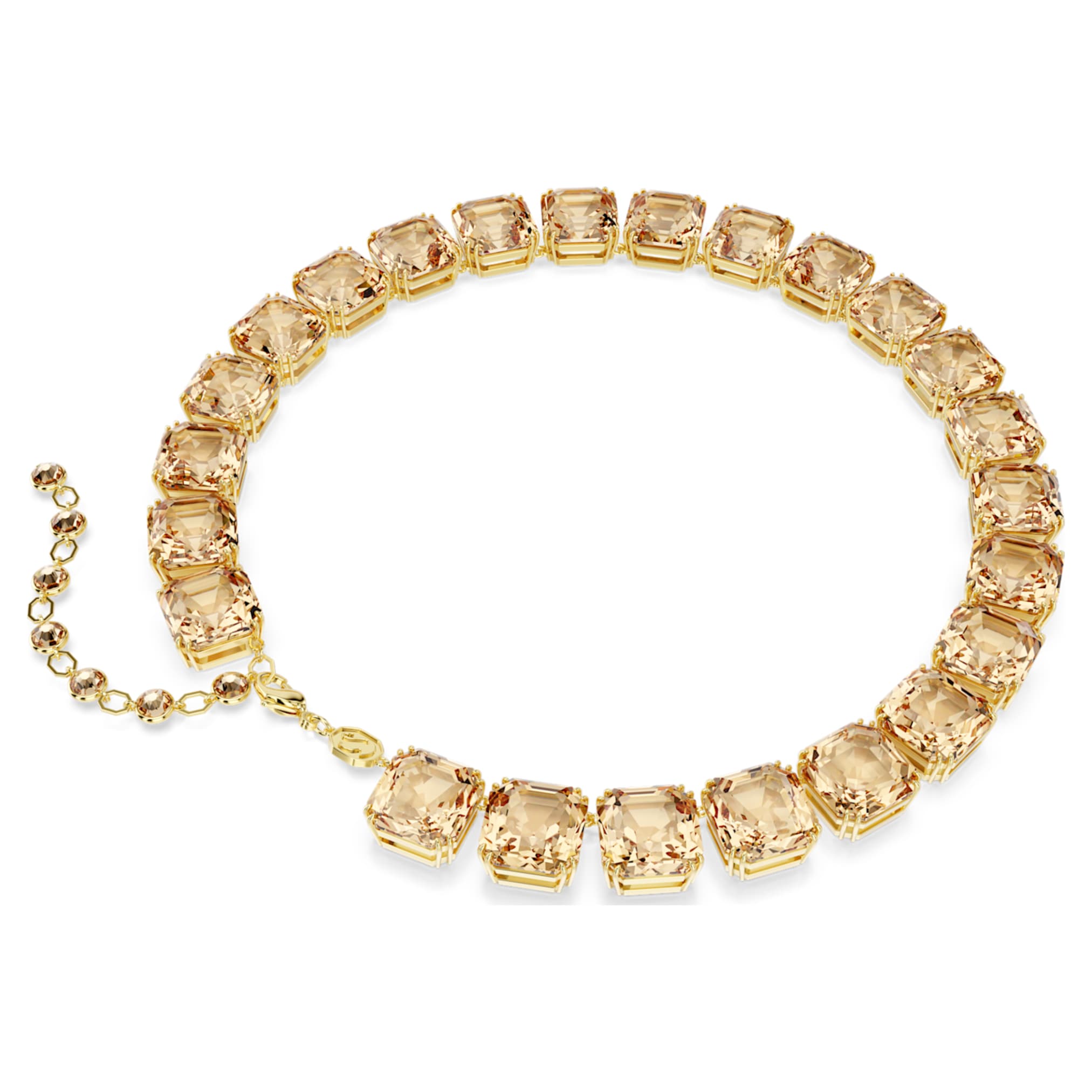 Swarovski Millenia necklace Octagon cut, Caramel, 18K gold finish